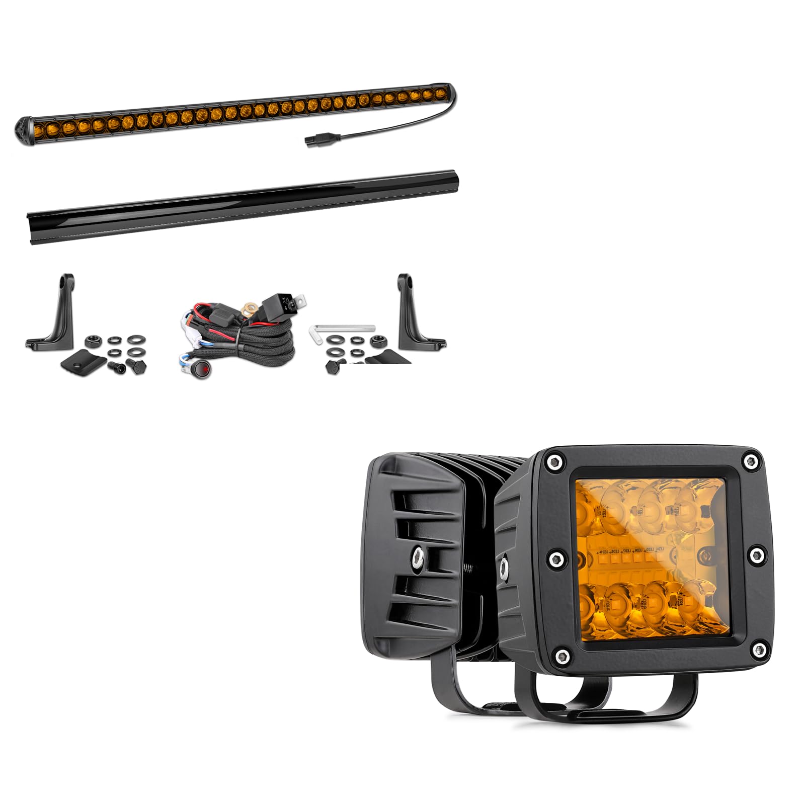 Nirider 40 Inch Amber LED Light Bar with LED Cubes Amber