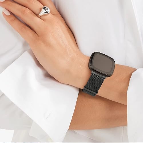 Miniatura 6 de Correa de metal compatible con Fitbit Versa 4 bandas para mujeres y hombres, correa de repuesto magnética de malla de acero inoxidable para reloj