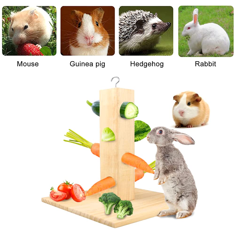 Comedero para Conejo, Animales Pequeños Comedero de Madera, Alimentador de Heno para Conejo, Conejillo Dispensador de Alimentos, con Placa de Suelo de Madera, para Cobayas, Hámsters, Conejos