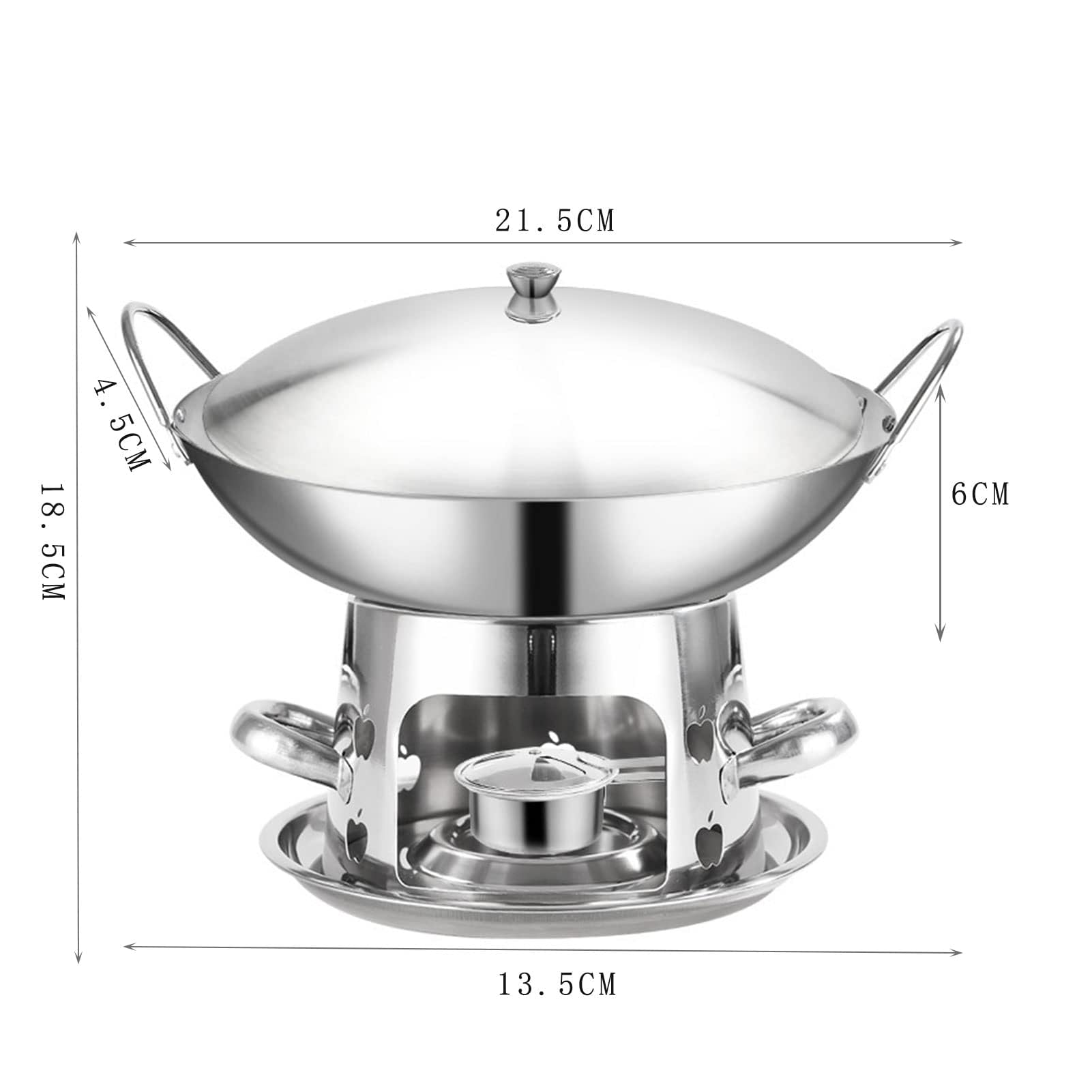 Fondue Chinoise Mini, Multifonctionnel éPais Appareil Fondue Chinoise, Blocs D'Alcool Solide Carburant, FabriquéS En Acier Inoxydable éPais, Puor Camping Et Pique-Nique Usage Domestique (26cm)