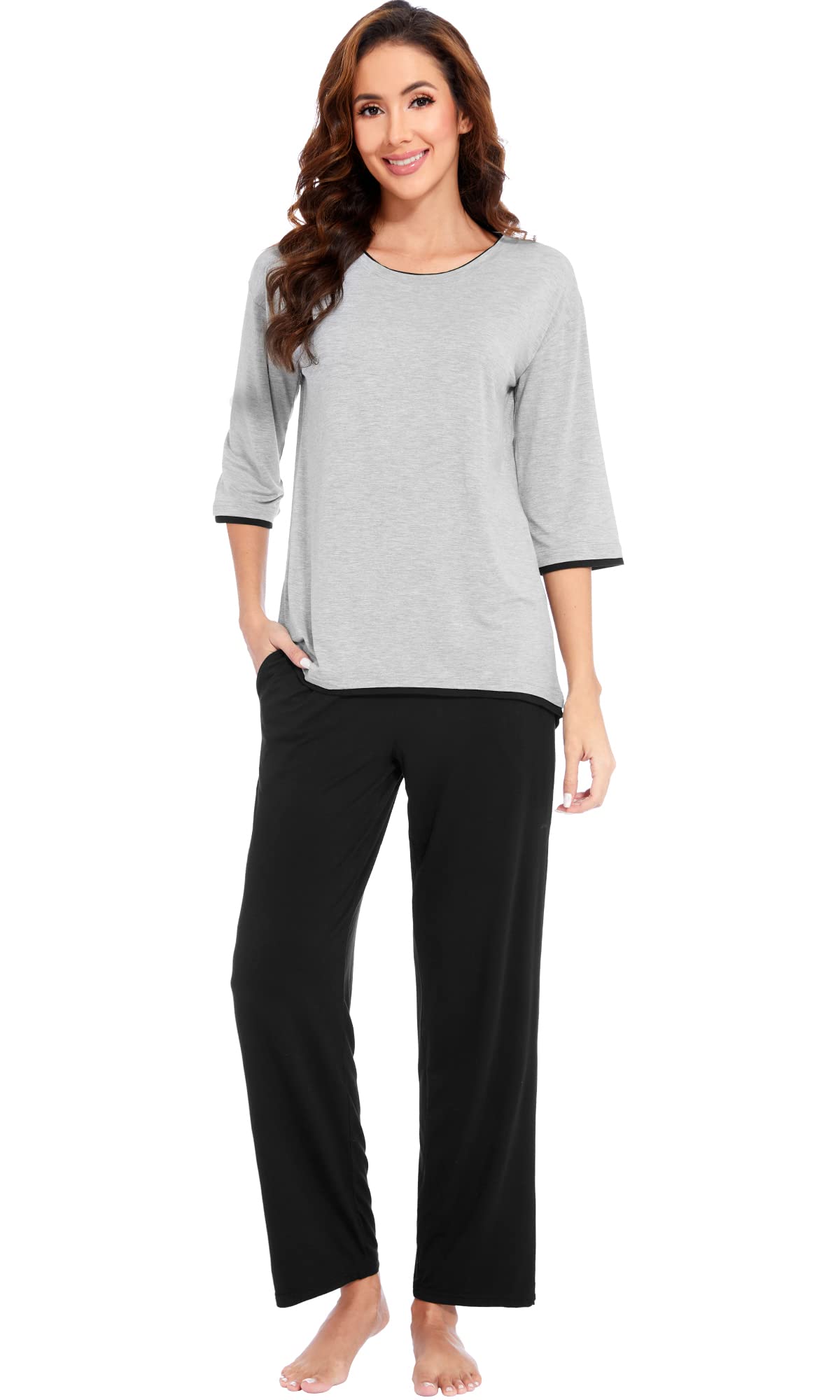 WiWi Womens 3/4 Sleeve Pajama Set