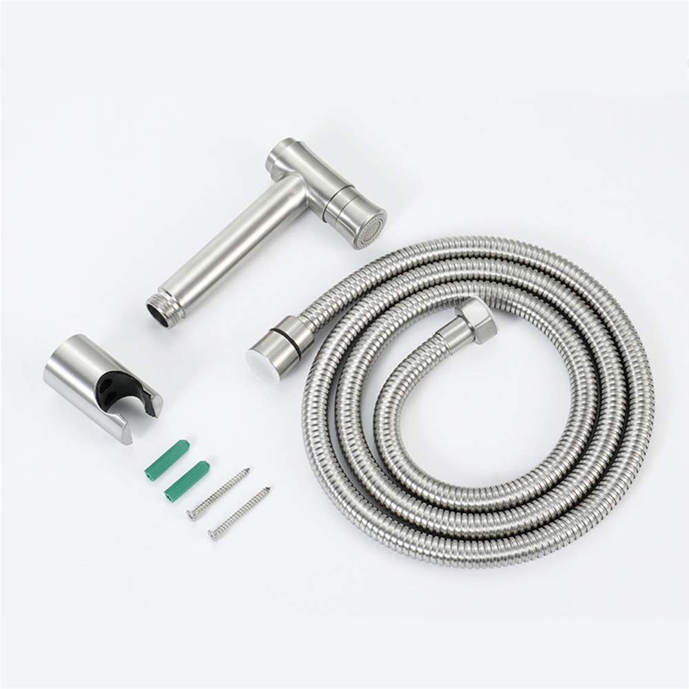 Set spruzzatore for Bidet Portatile, spruzzatore for Pannolini in Tessuto for Attacco WC, Bagno for Cani, Pulizia del Bagno e igiene Personale, Acciaio Inossidabile Spazzolato