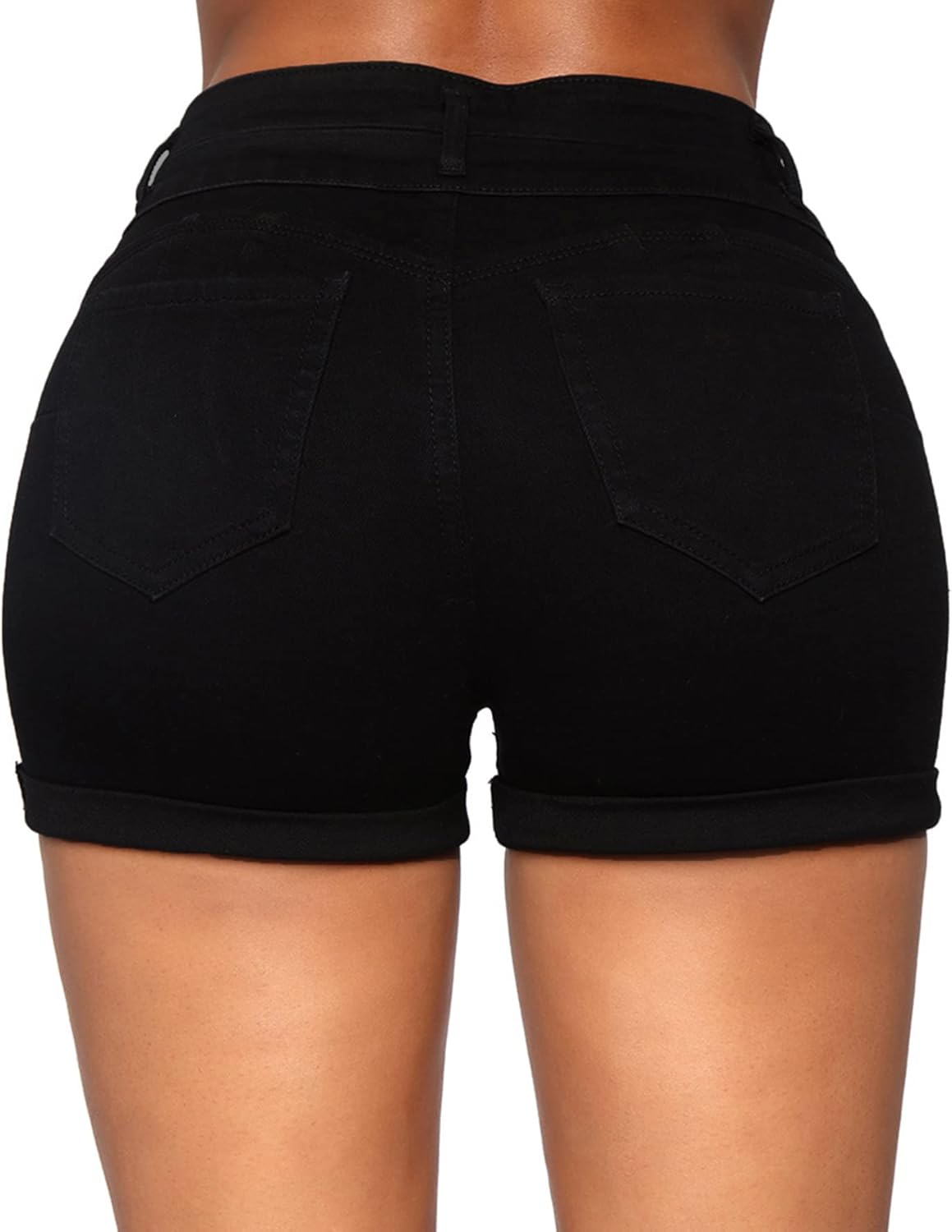 Laeyzuo Women's High Waisted Stretch Jean Shorts Foldead Hem Fashion Denim Shorts - Image 2