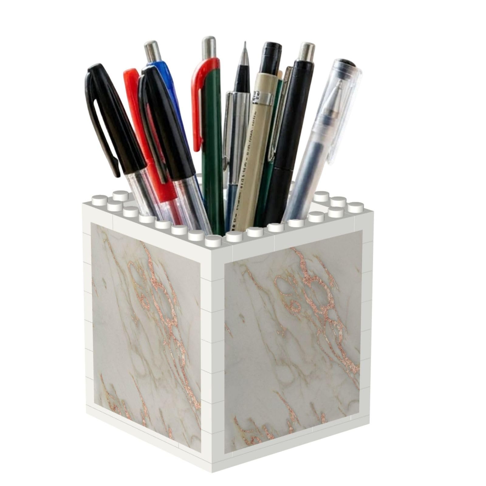 Poadnly Marble Rose Gold Marble Metallic Blush Pink, Pen Pot Pencil Holder for Office Home School, Compact Desk Organiser for Office Stationery