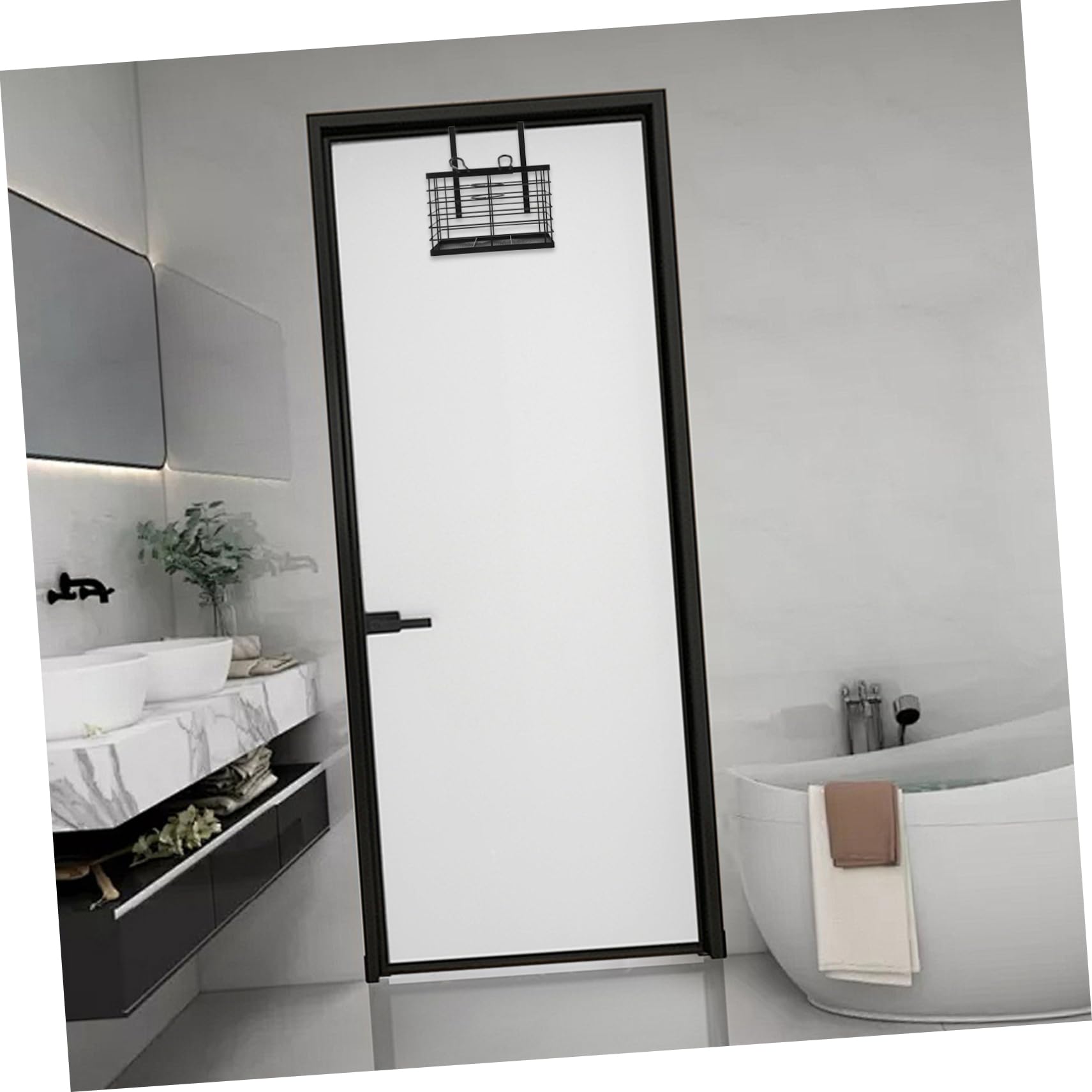 TOPBATHY Porta Phon da Muro in Ferro Nero, Porta Asciugacapelli per Porta | Organizer Bagno da Appendere, Mensola per Asciugacapelli, Spazio per Piccoli Oggetti e Ferro Arricciacapelli