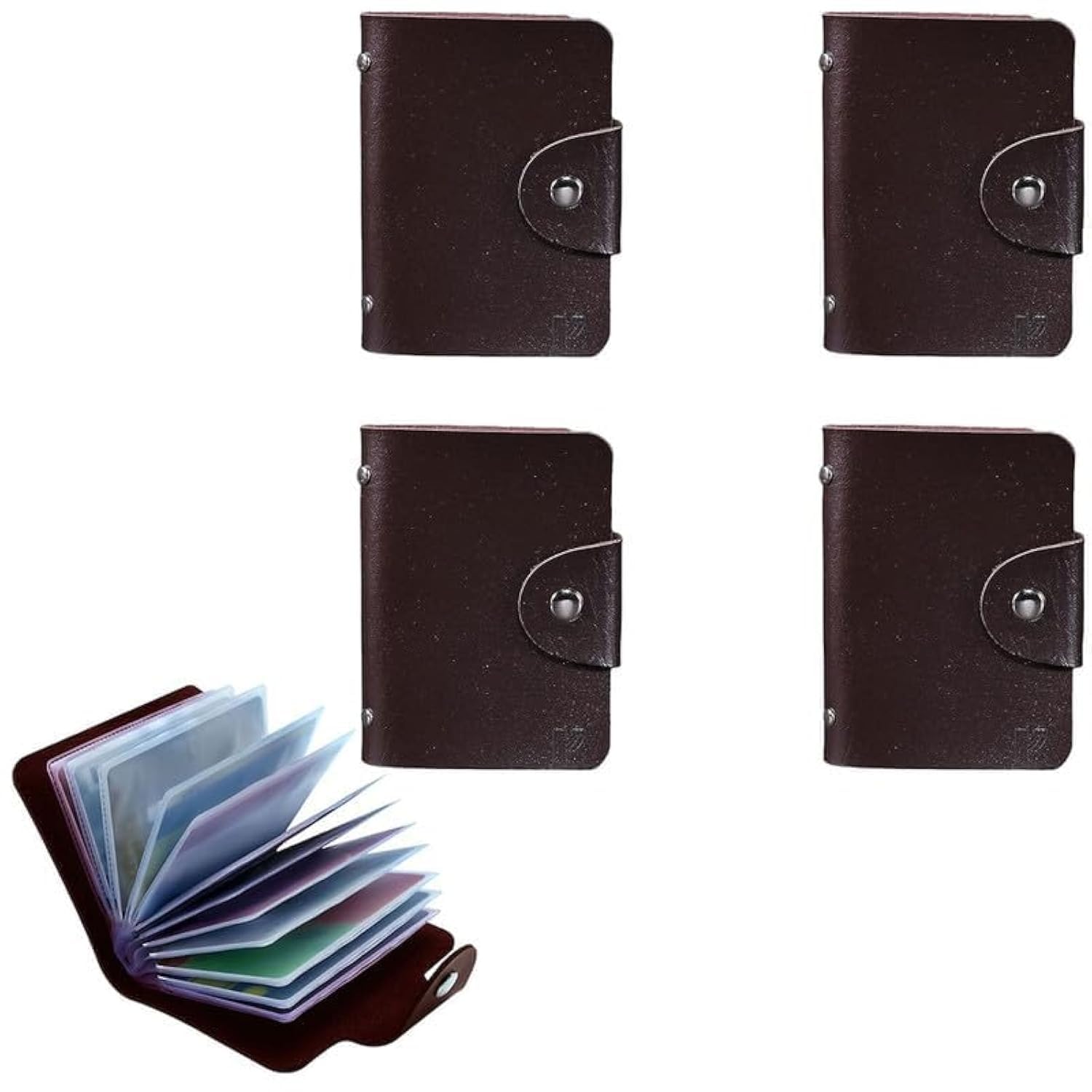 20 Slots Cardholder with Double-Sided Slots, Wallet for Cards, ATM, Debit, Credit Cards Holder, Unisex Wallet with Leather Design, Pack of 4 (Brown)-image-39
