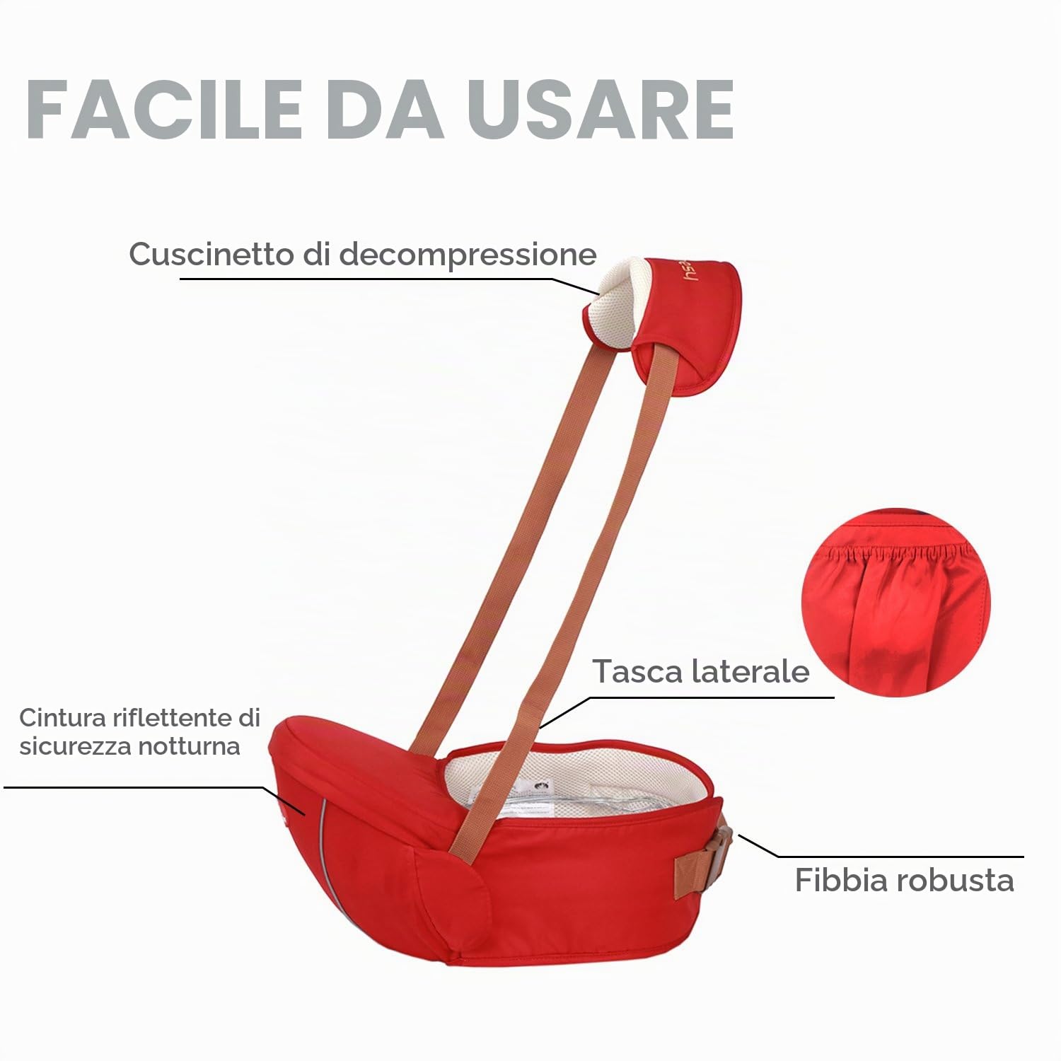 SONARIN Premio Hipseat Baby Carrier, Portantina per bebè, Sicuro e Comodo, Formato Libero, Cintura Anteriore Portaoggetti(Rosso Scuro)
