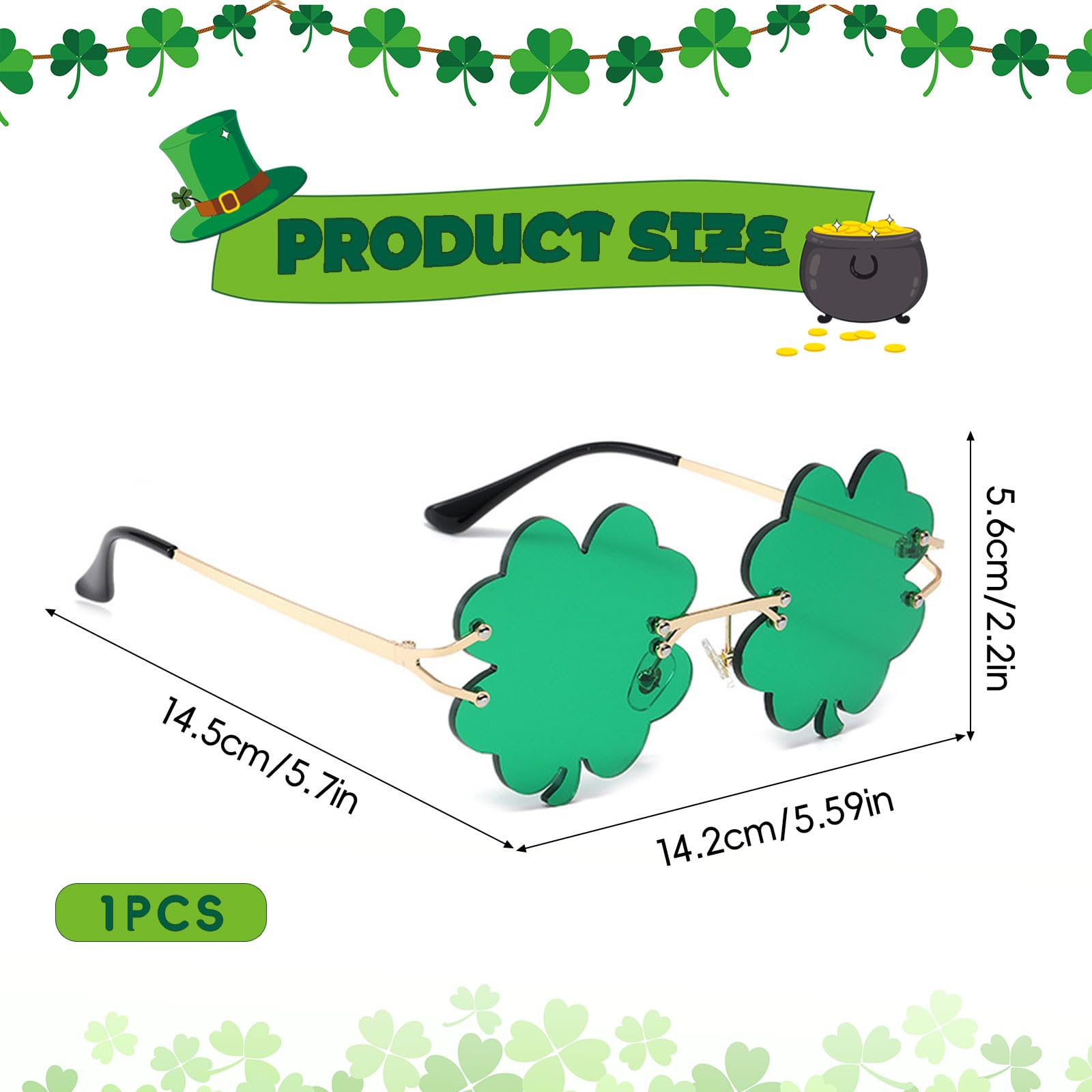 CHIHOLEN St Patrick’s Day Glasses,St Patrick’s Day Irish Sunglasses,Irish Four Leaf Clover Green Glasses,St Patrick’s Day Accessories,Leprechaun Costume Eyeglasses Metal Frame for Men Women Kids - Image 2
