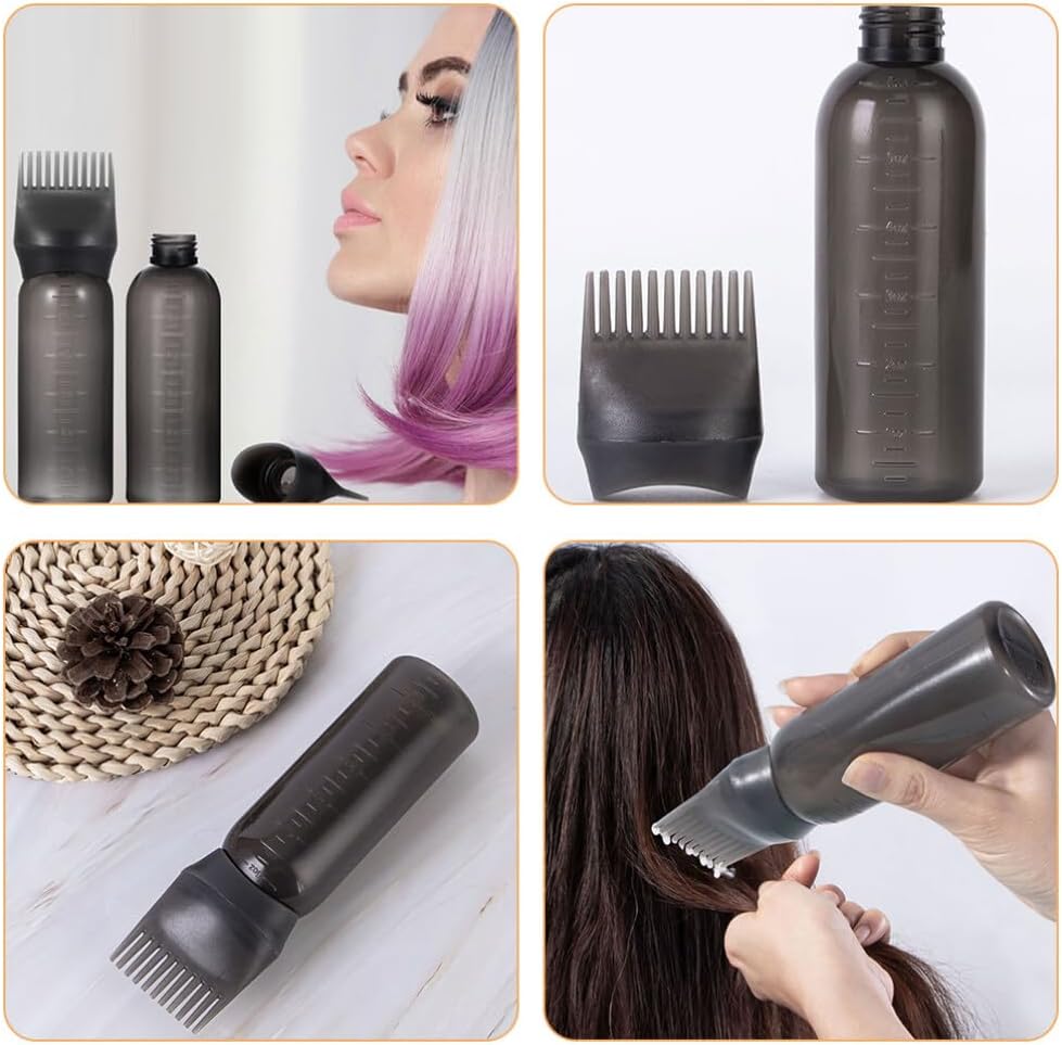 2pcs Root Comb Hair Oil Applicator Bottle Graduated Container for Dye and Oiling Easy Use Design for Salon Professionals