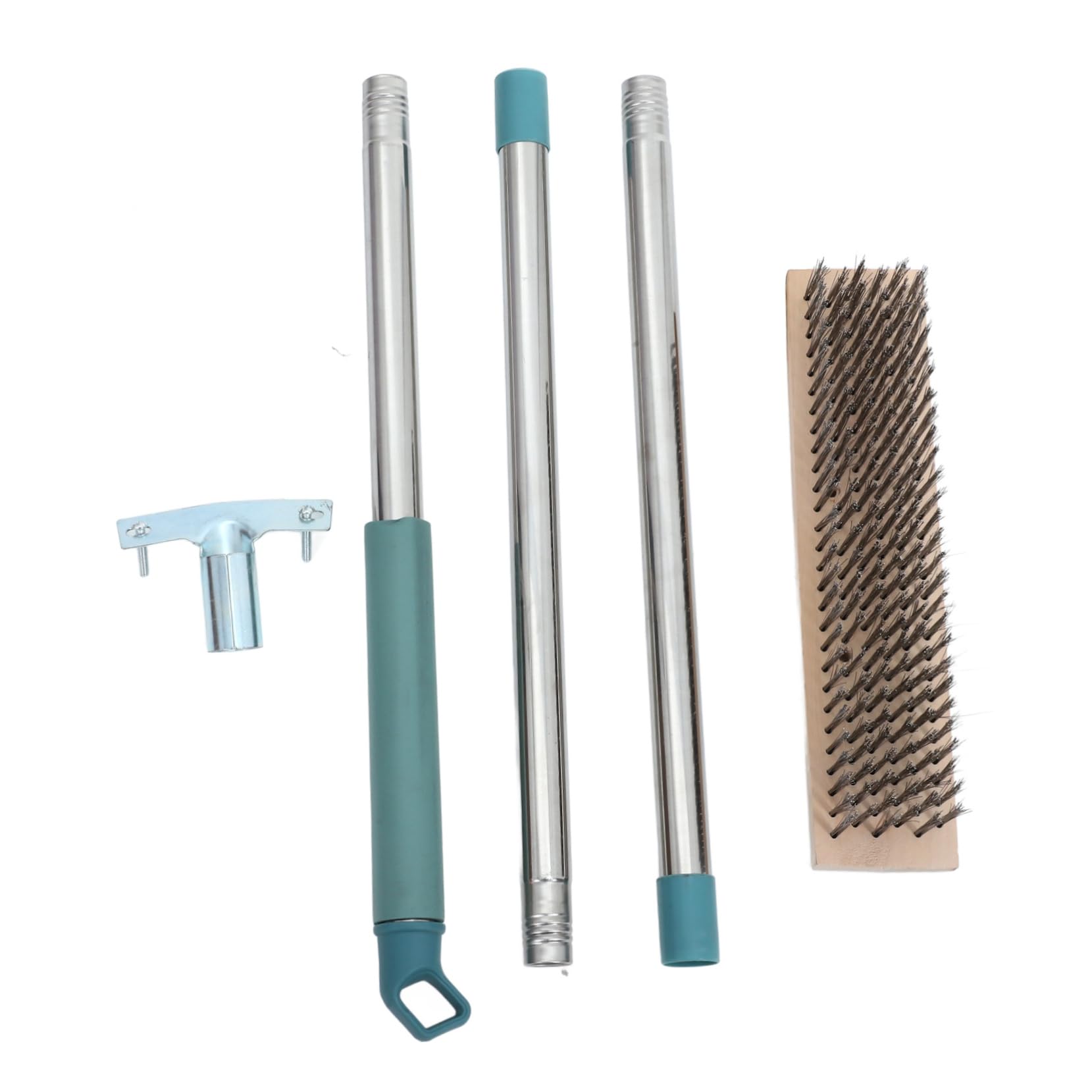 Cepillo para Fregar con Mango Largo de 138cm y Cabezal de 20 Cm | Cerdas de Alambre, Acero Inoxidable, Madera E Hierro, Uso en Terrazas, Suelos, Lechada, Jardín y Garaje