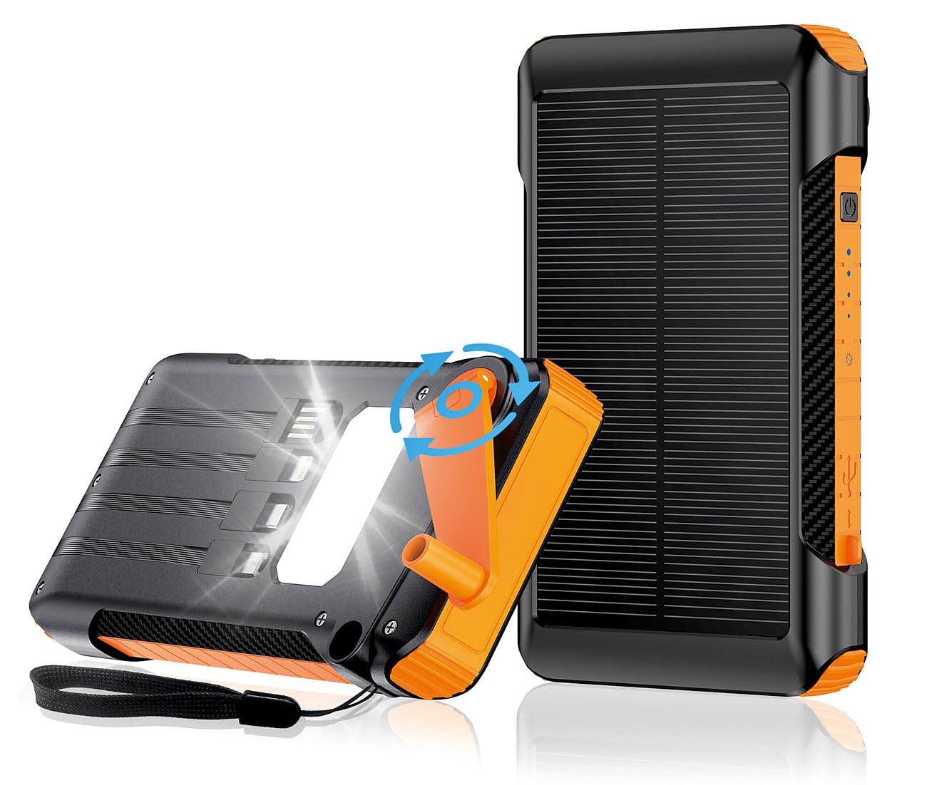 revolt Batterie externe solaire dynamo à manivelle 10 000 mAh, USB-C PD jusqu'à 20 W, LED
