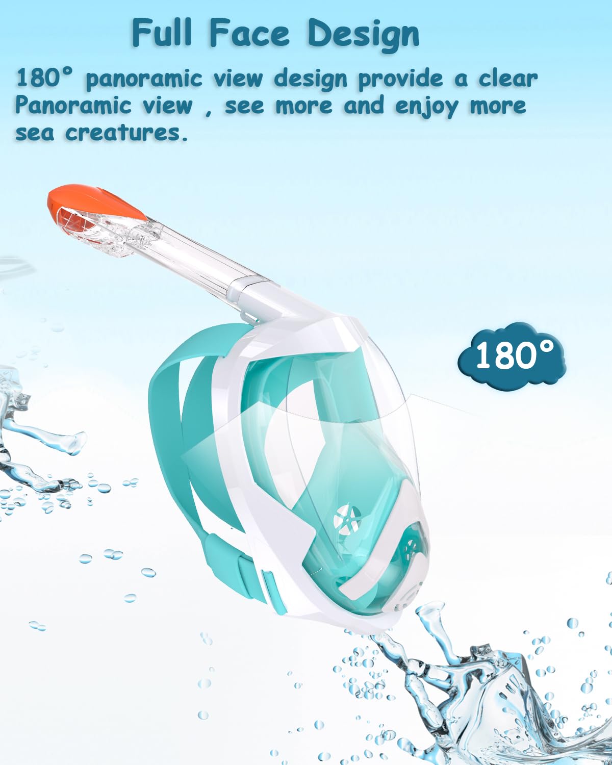 Maschera da Snorkeling,Maschera Subacqueacon con Visuale Panoramica 180° Design Pieno Facciale e Compatibile con Videocamere Sportive Maschera per Immersioni per Adulti Bambini