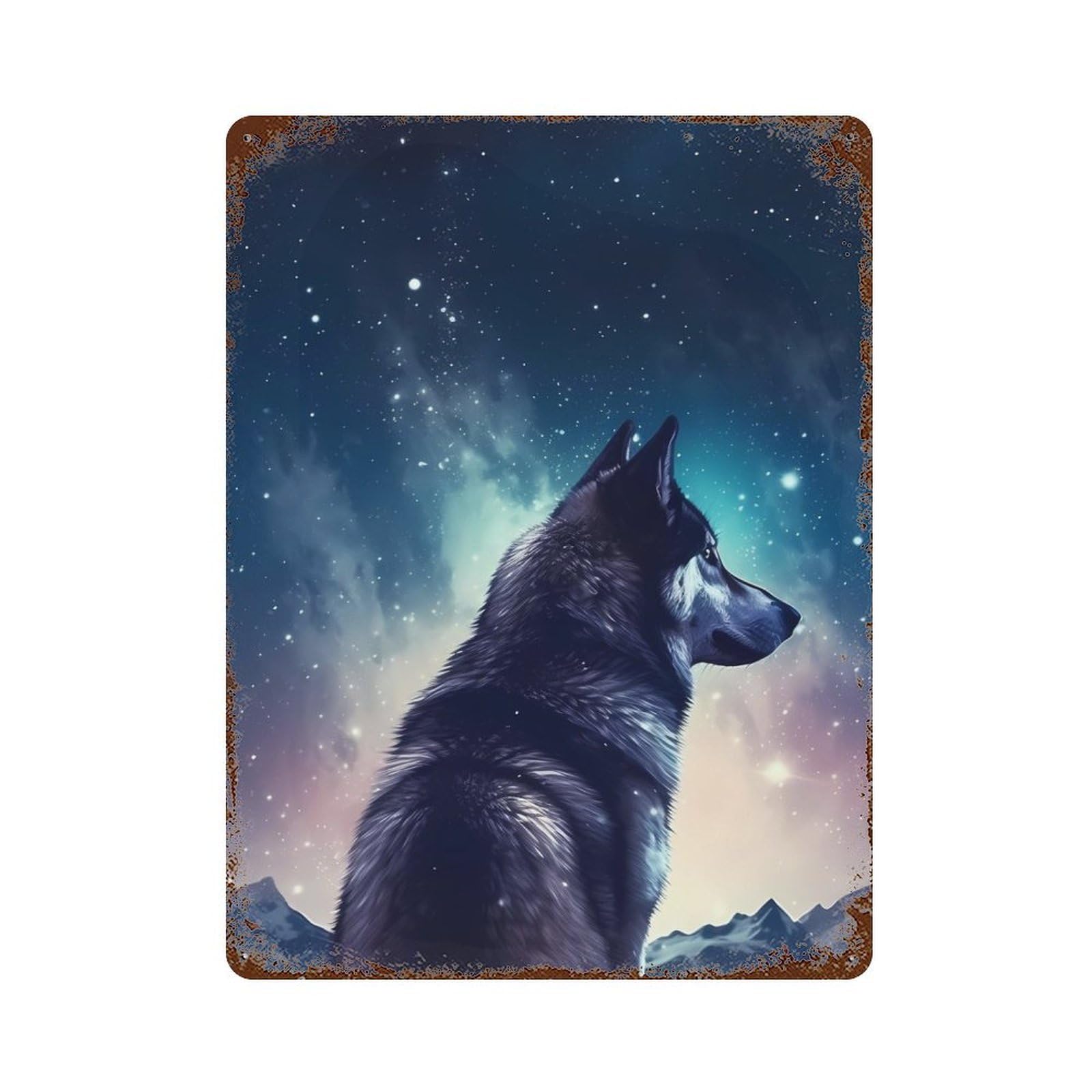 Husky Galaxy Rusty Metal Tin Sign 15.7"x11.8", for Basement, Hobby Room And Garage Decor, Retro Wall Decor