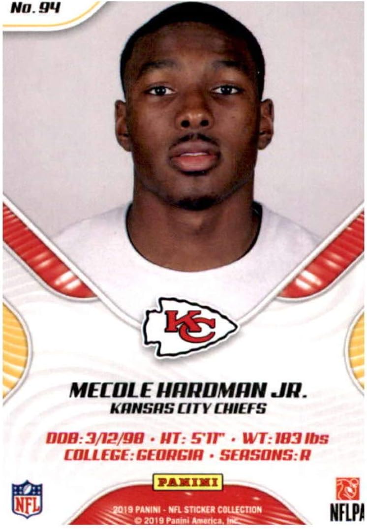 2019 Panini NFL Sticker Collection Cards Blue #94 Mecole Hardman Jr Kansas City Chiefs Rookie Football Card