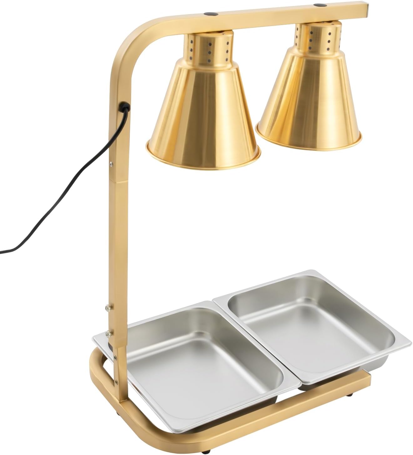 Food Heat Lamp, 500W Double Head Electric Heat Lamp for Food Service, Food Warmer Light, Commercial Portable Food Beverage Warmer, 110V Food Warmer Light, Buffet Warmer, Heat Lamp (Gold)