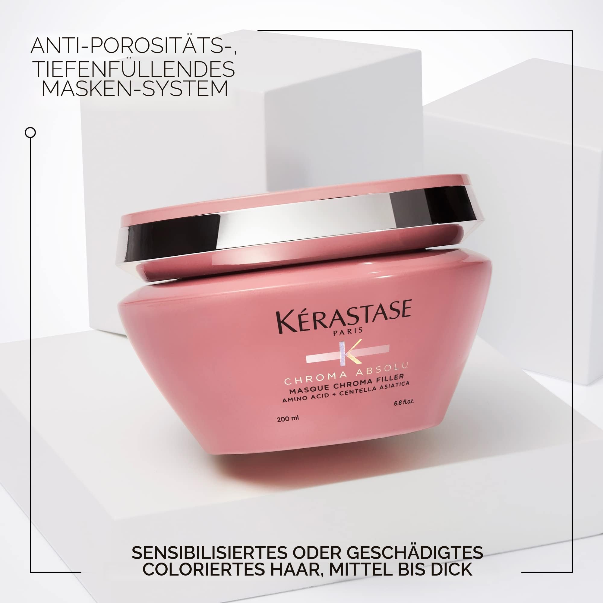 Kérastase Haarmaske für strapaziertes und coloriertes Haar, Gegen Haarbruch und Porosität, Masque Chroma Filler, Chroma Absolu, 200 ml