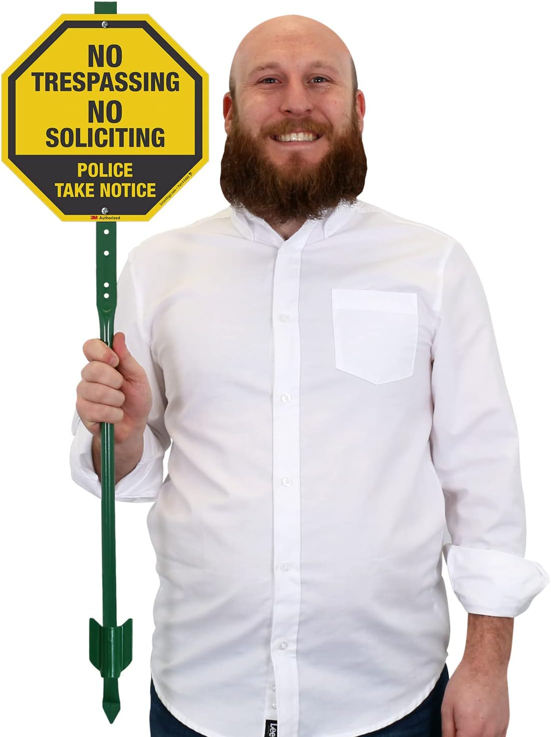 SmartSign 10" x 10" 'No Trespassing, No Soliciting - Police Take Notice' Octagon Yard Sign with 3 ft Stake, 40 mil Aluminum 3M Laminated Engineer Grade Reflective, Black and Yellow