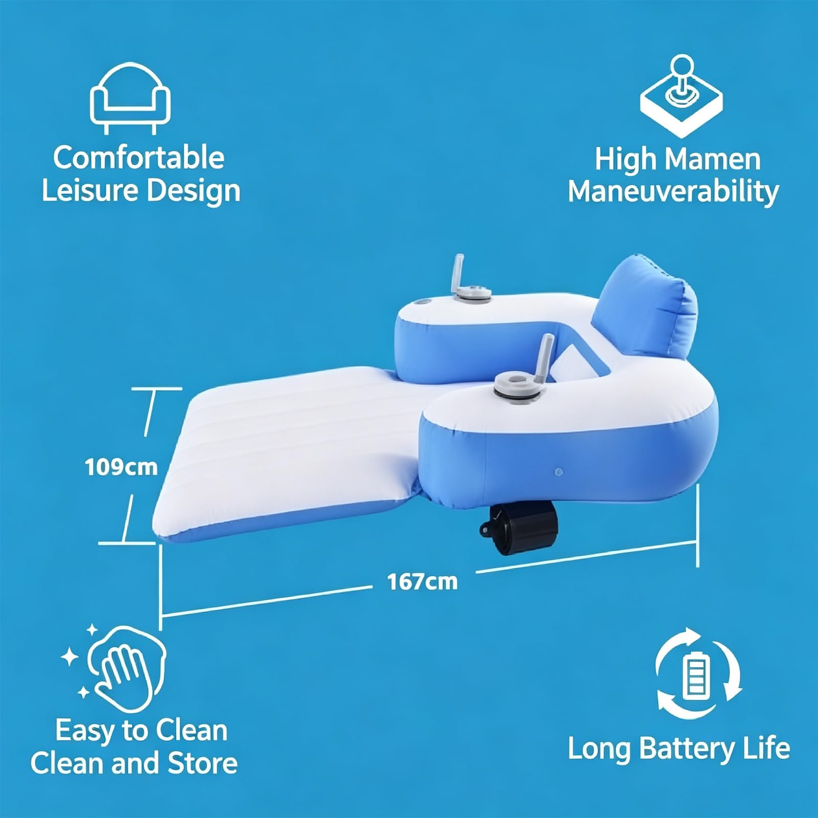 Galleggiante Motorizzato Ricaricabile, Lettino Da Piscina Motorizzato Con Due Motori, Propulsore Rotante A 360° E Design Con Getto Dacqua, Piscina Gonfiabile Per Prendere Il Sole In Piscina,