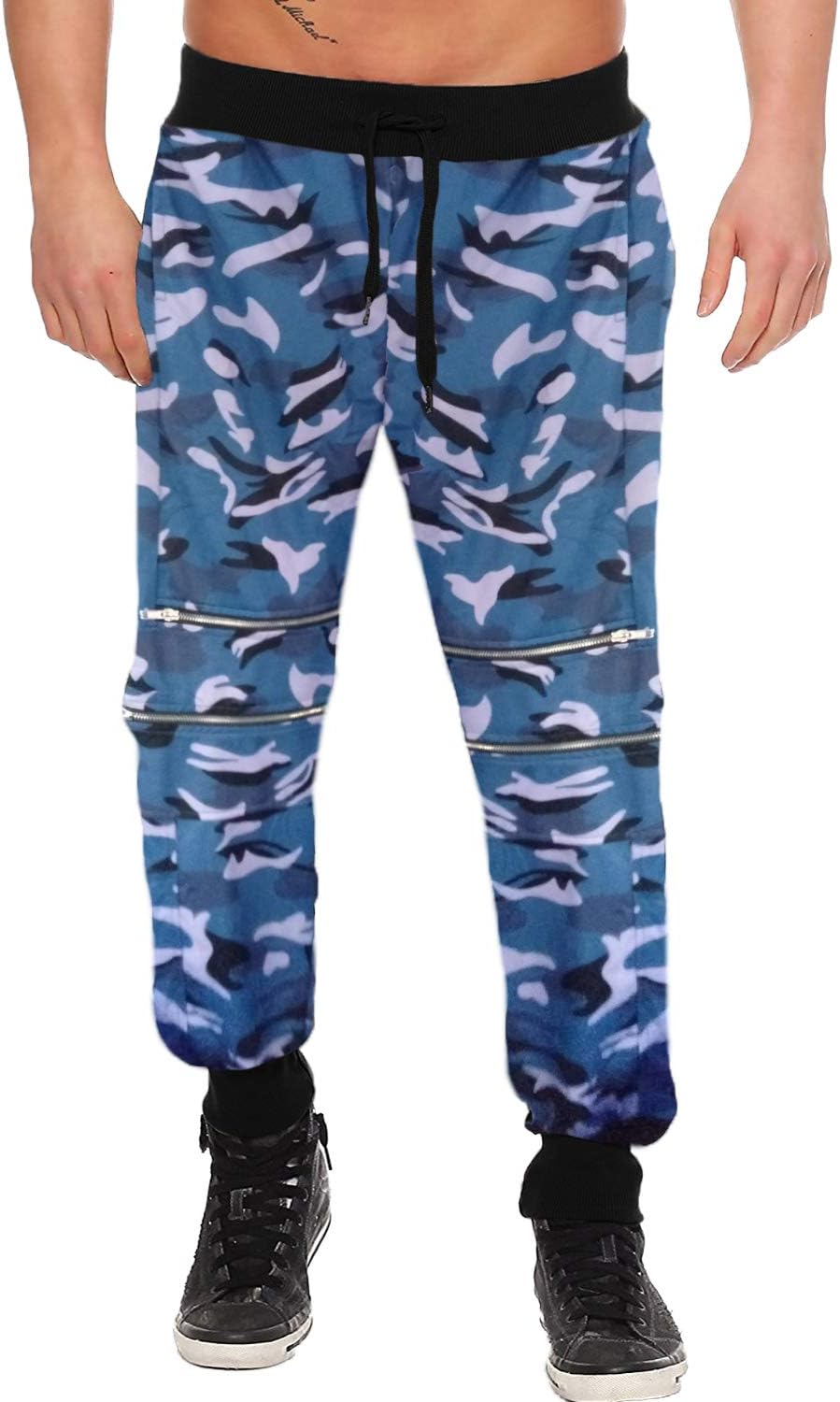 Men's Jogger Pants Camo Cargo Trousers Camouflage Sports Twill Drawstring Casual Chino Sweatpants Black-2 L