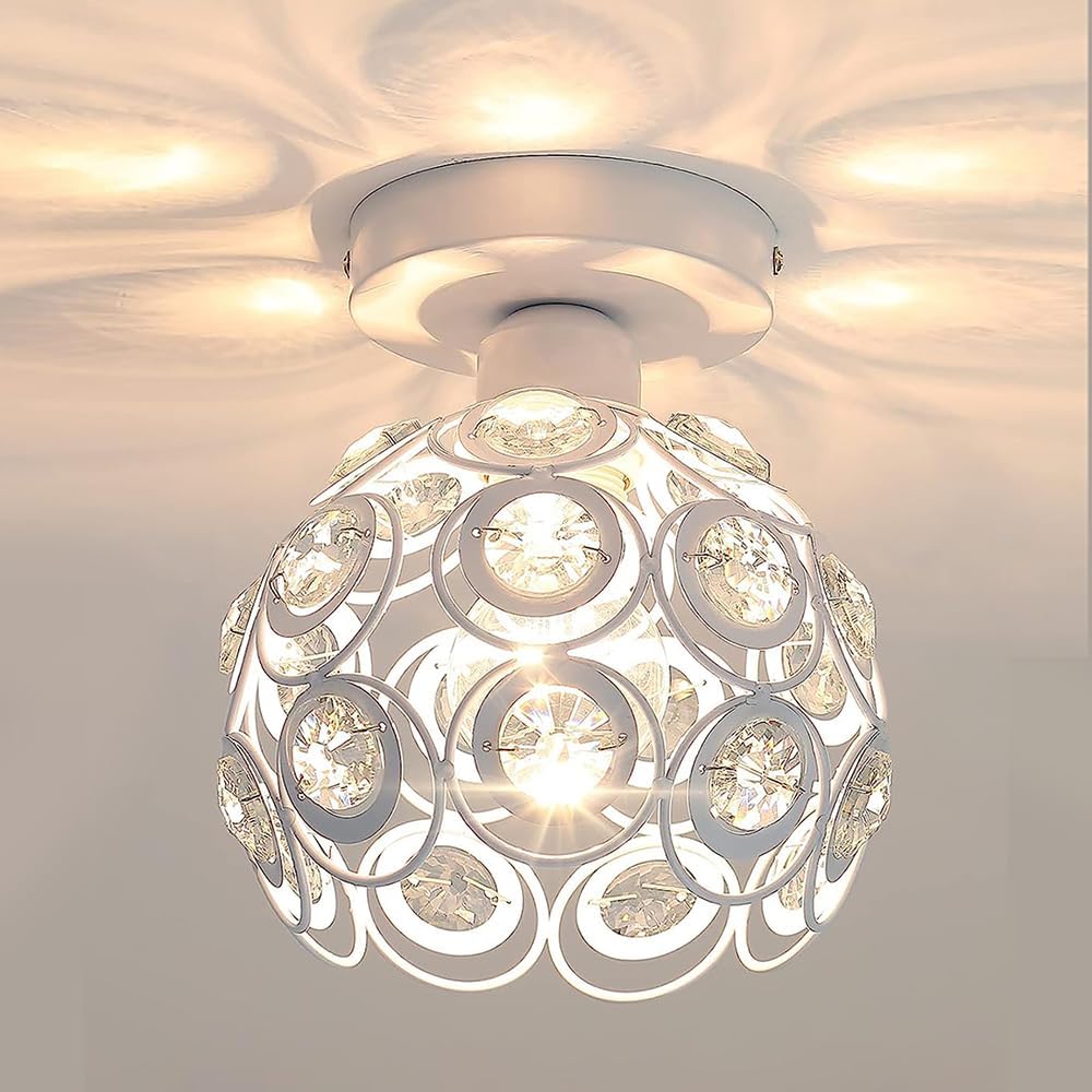 Crystal Metal Dual Ring Crystal Flush Mount Ceiling Lamp Light, for Hallway Light Fixture Ceiling Flush Mount (Dual White Ring) (1, Dual Ring Crystal White, Large)-image-30