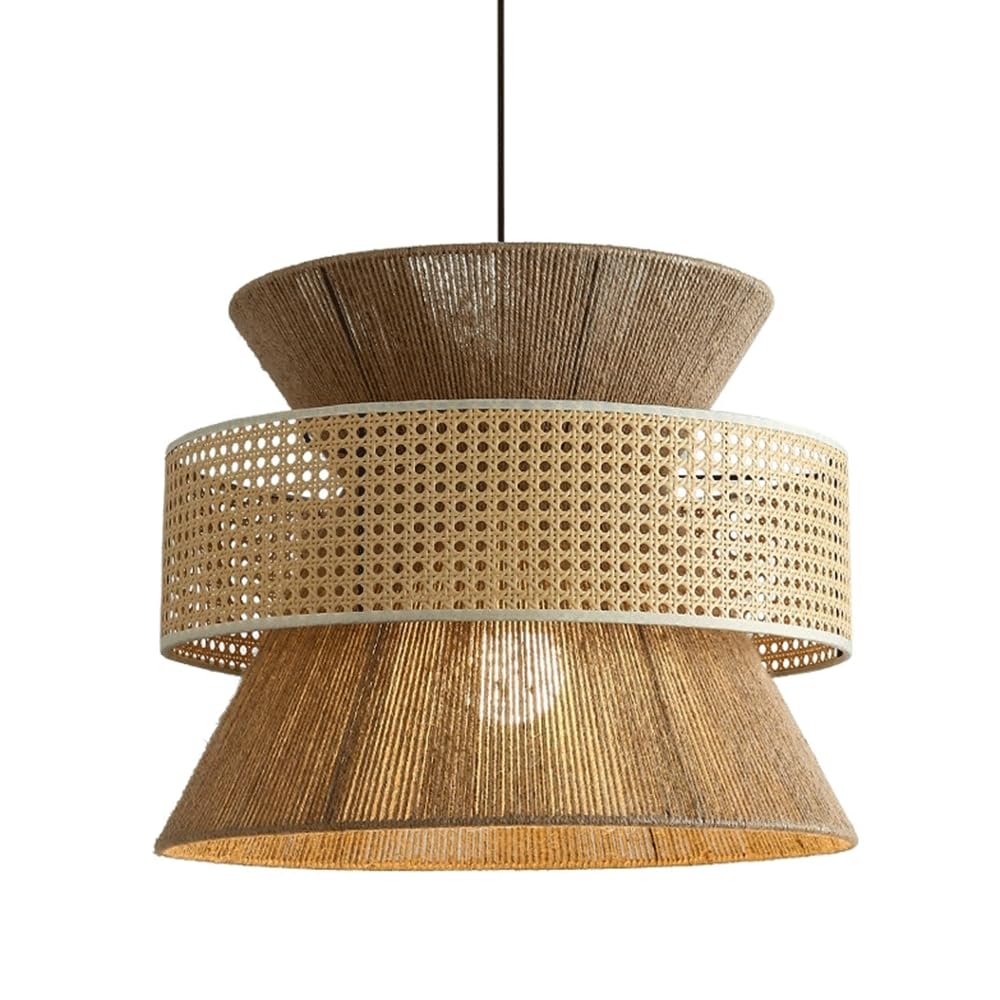 CHUNGYANG Bohemian Hanging Light for Dining Room Vintage Chandelier Light Fixture for Kitchen Island Height Adjustable Farmhouse Hanging Lamp for Entryway Foyer Rattan Hemp Rope Wove Lampshade