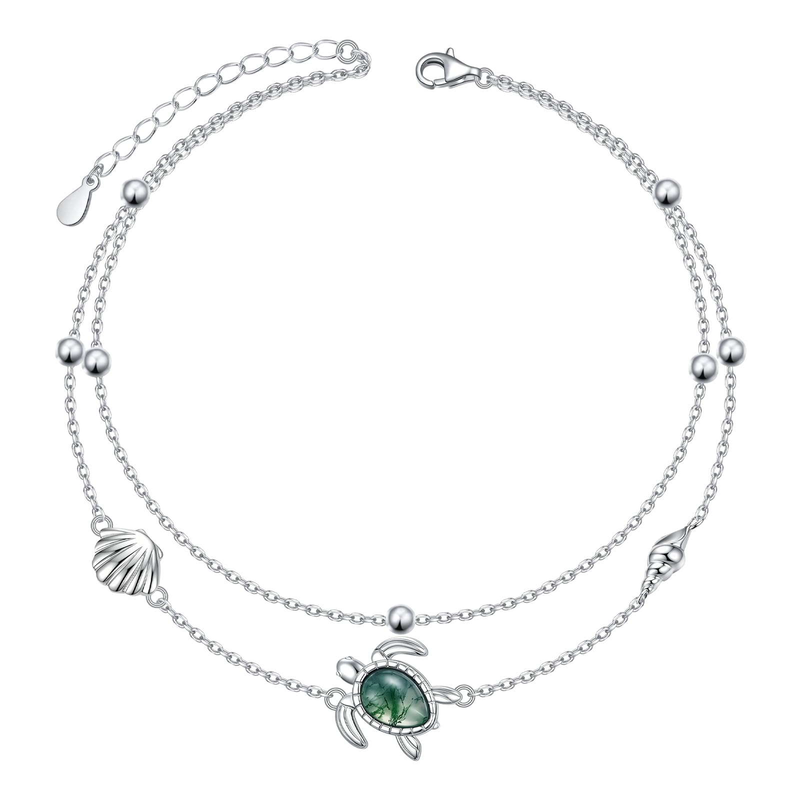 Tobillera de plata de ley S925 con mariposa, ancla, tortuga marina, cruz, girasol, luna, para mujeres y niñas, pulsera de tobillo de doble capa, ajustable, joyería de cadena de pie