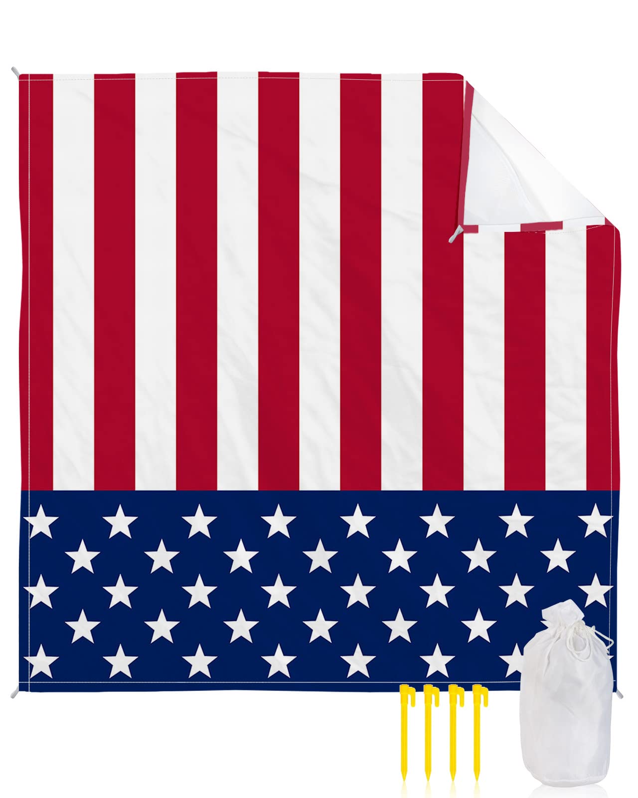 Extra Large American Flag Picnic Blanket - 79x79 Inch Waterproof & Sandproof, Portable Outdoor Mat For Beach, Camping, Park
