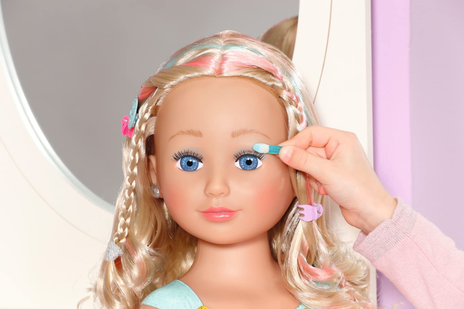 BABY Born Styling Head Głowa do Makijażu dla Dzieci z Długimi Blond Włosami, Paleta, Szczotka i Akcesoria