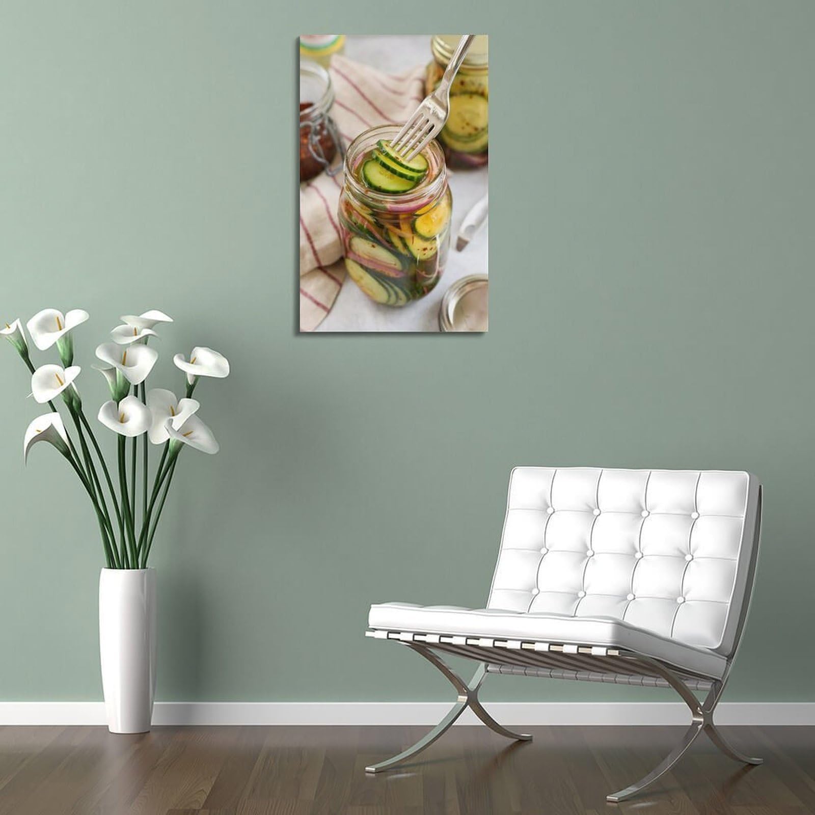 DLJGDS Kreative eingelegte Gurke Fotografie, Gemüse, dekorative Malerei, Leinwand, Wandposter und moderne Familienschlafzimmer-Dekoration, 60 x 90 cm