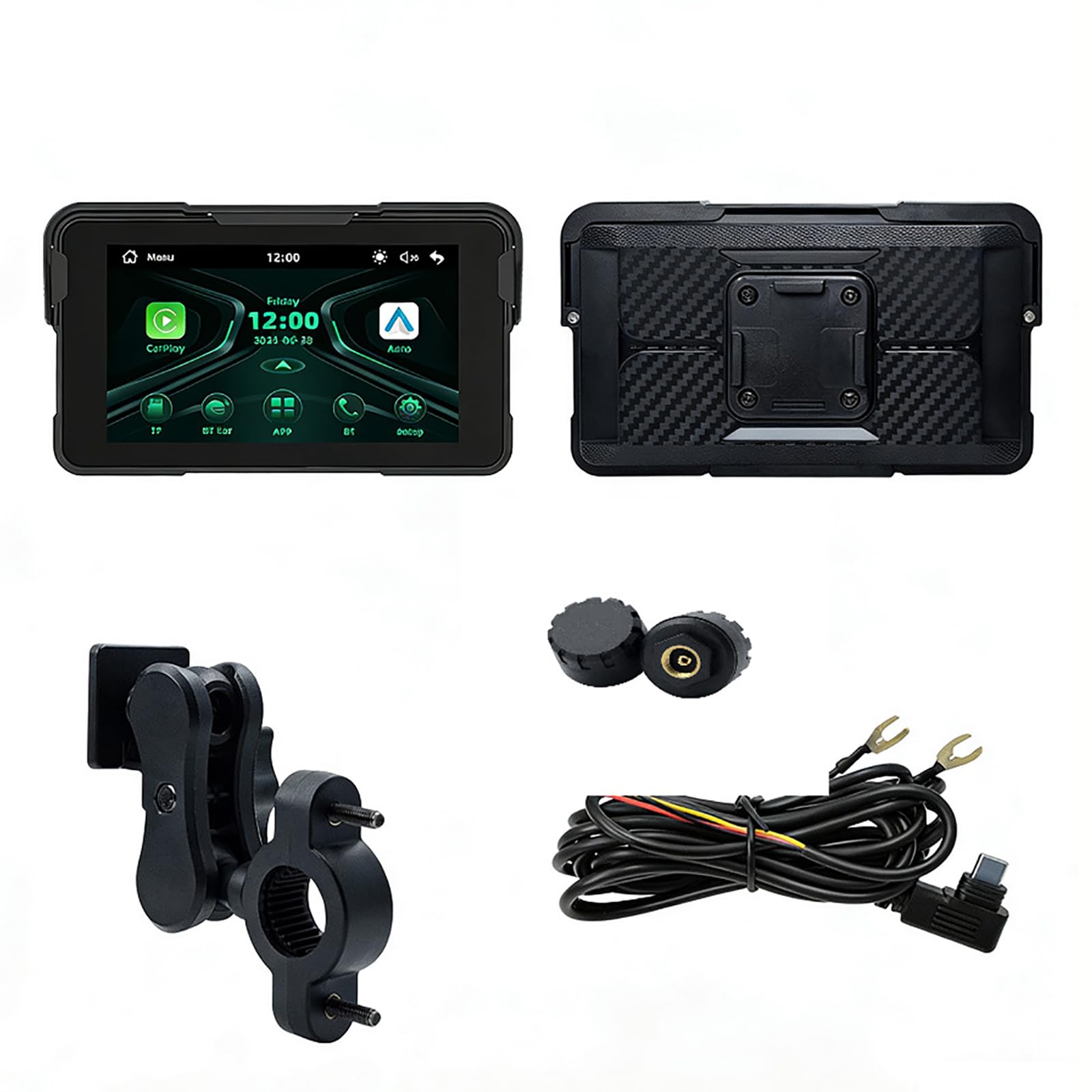 Écran CarPlay Moto pour Peugeot Blaster 2007-2010, 5 Pouces Portable Écran Tactile HD Tactile Étanche IP67, Prend en Bluetooth Trans, B-Tire Pressure Present