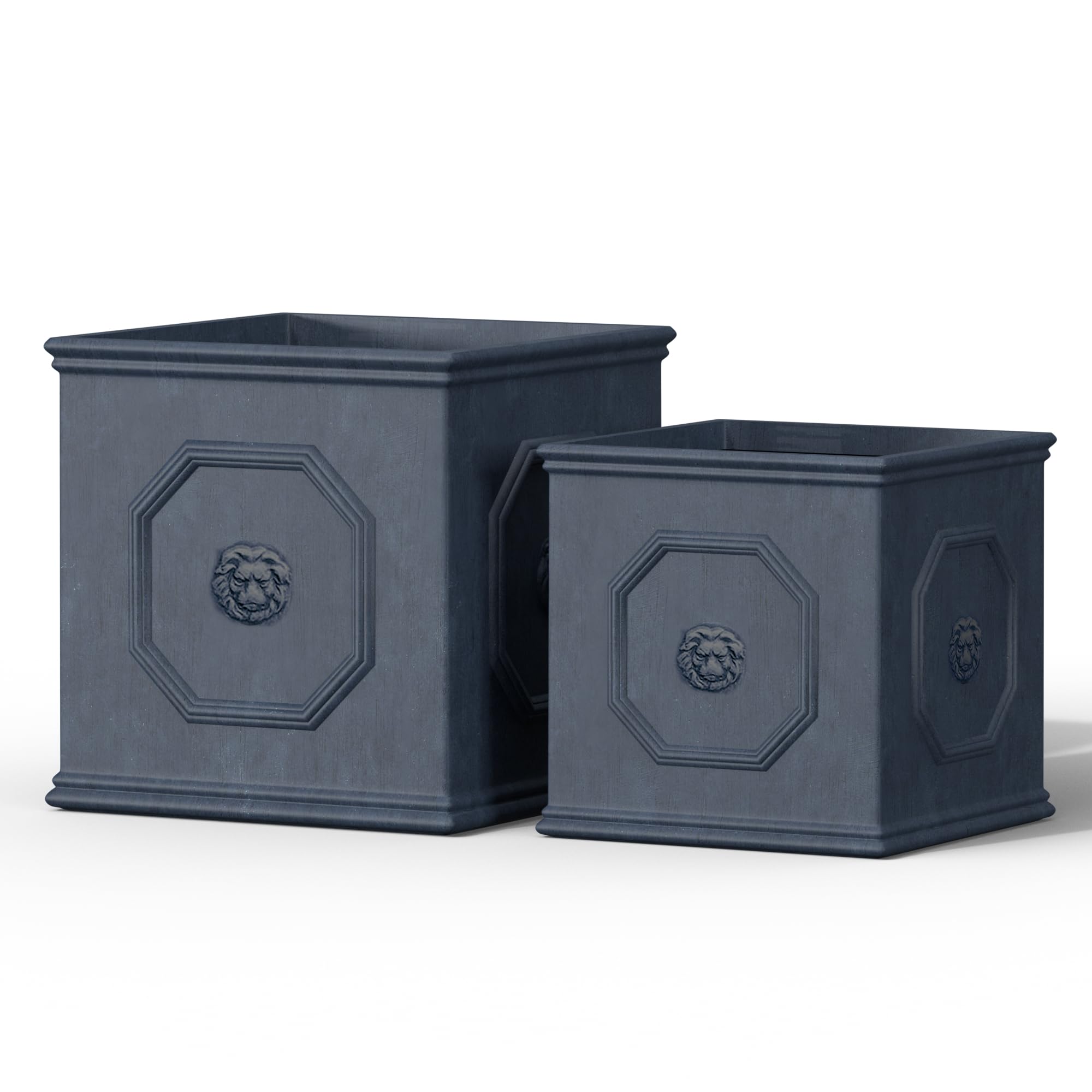 Kante Square Lion Head Concrete Planter Set