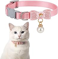 LXUEJIE Adjustable Breakaway Pink Cat Collar with Pearl Pendant & Bowtie - Cute Safety Collar for Kittens & Girl Cats