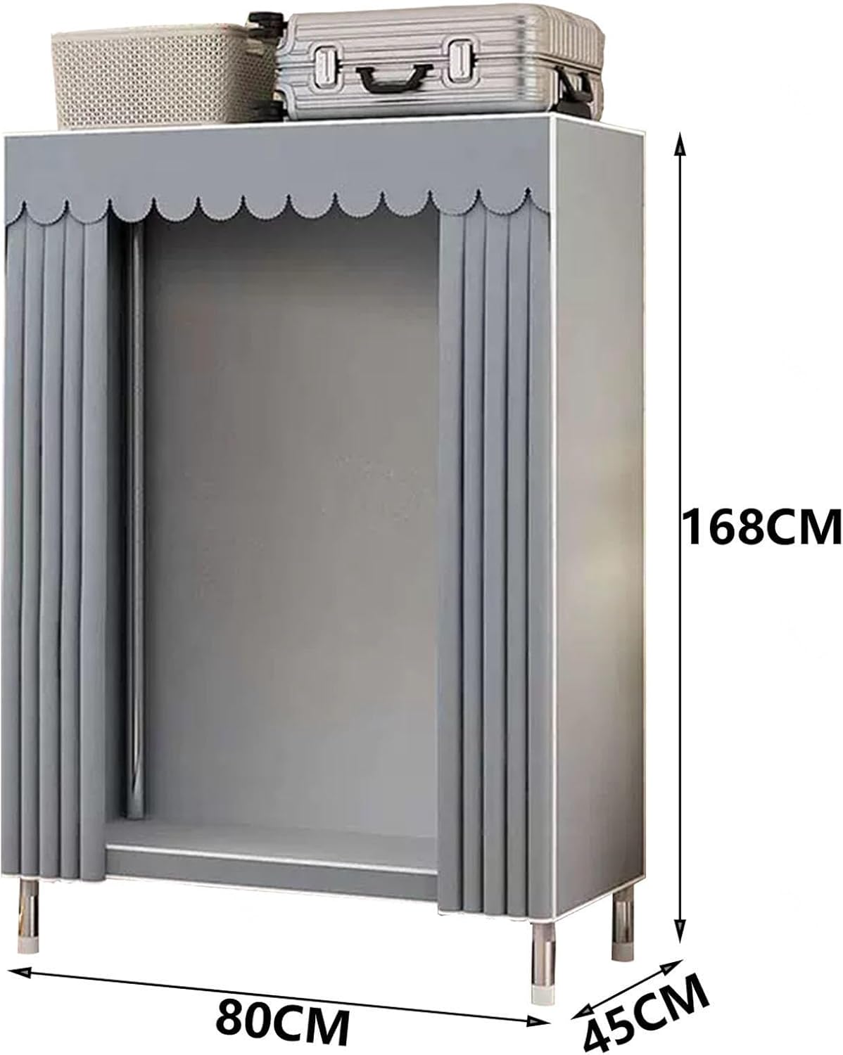 Wardrobe, Canvas Wardrobe for Bedroom, Portable Wardrobe with Hanging Rail, Foldable Closet for Clothes, Bags,White-80x45x168cm