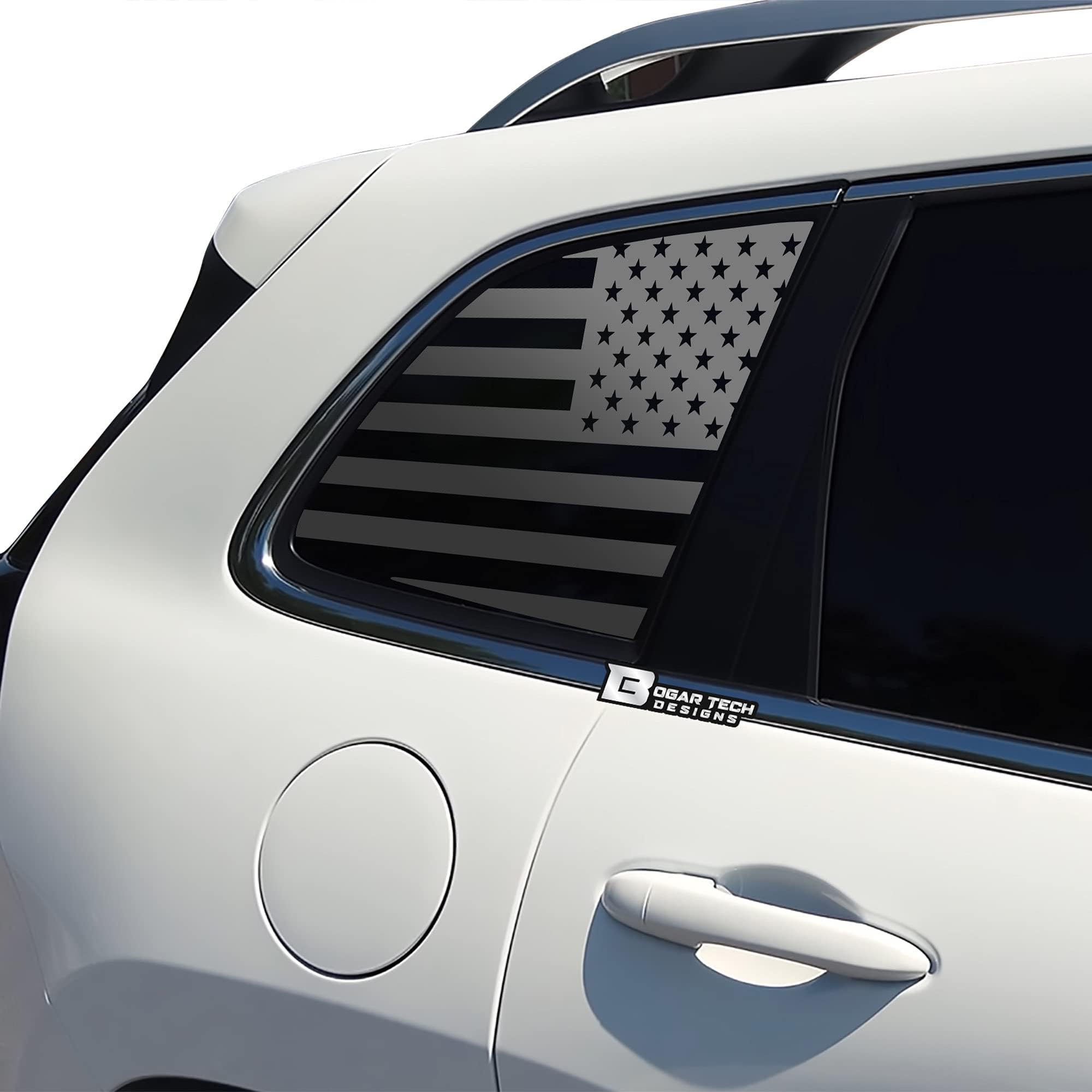 BOGAR TECH DESIGNS American Flag Rear Side Quarter Window Precut Decals Compatible with Jeep Cherokee 2014-2023, Matte Black