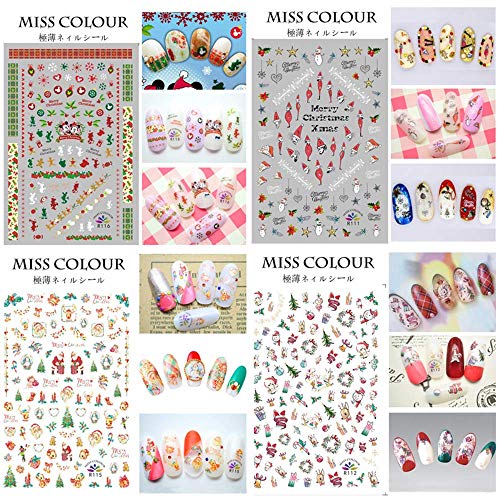 1500+ Patterns Christmas Nail Art Stickers Decals, Kalolary Self-Adhesive Nail Stickers Santa Claus Snowflake Snowman Christmas Bell Tree Stick Elk For Christams Nail Decorations (12 Sheet Large Size) #TOP3