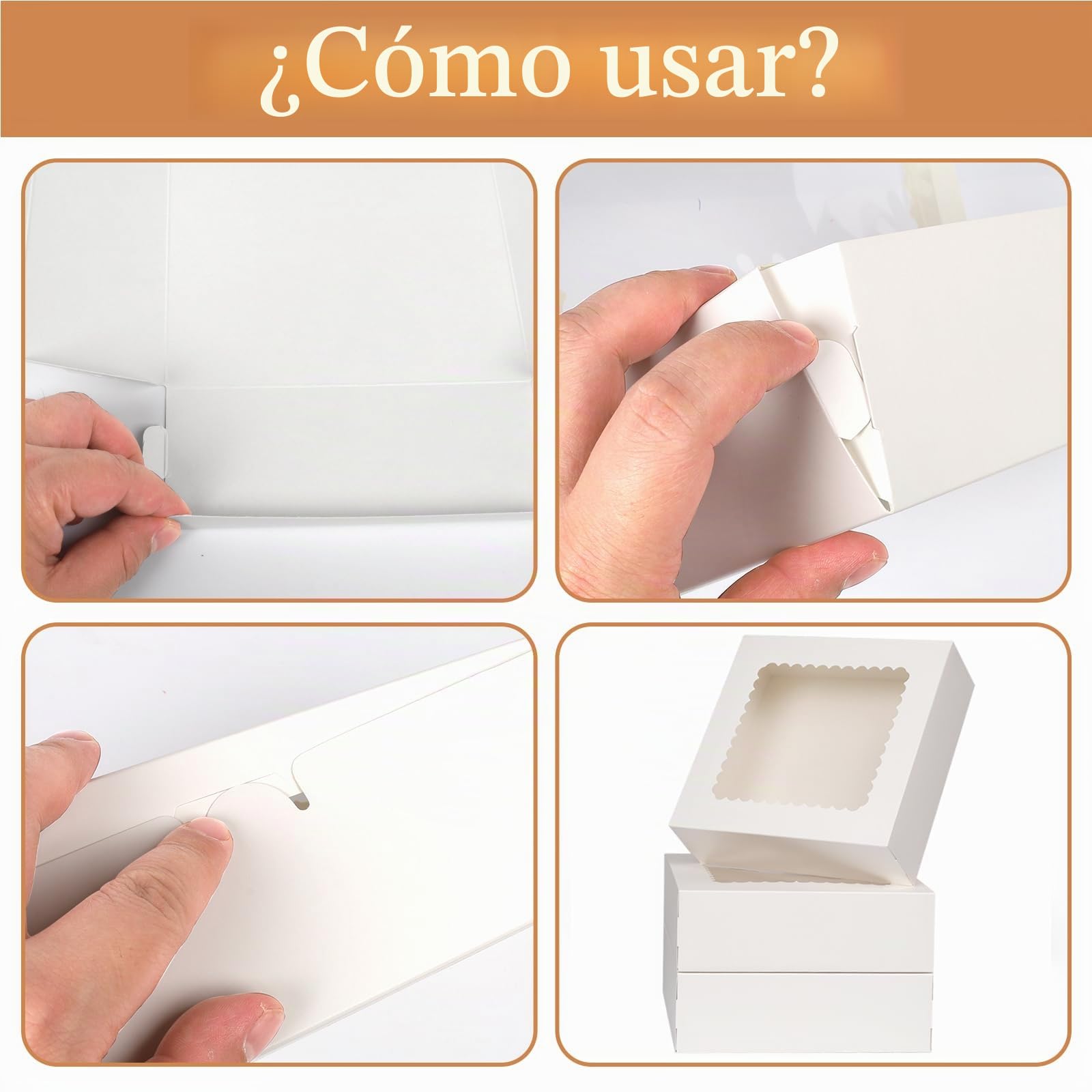 24 Cajas para Tartas Blancas con Ventana, 20,4 x 20,4 x 6,4 cm Cajas Para Cupcakes, Cartón Alimentario, Caja de Pastelería para Galletas, Magdalenas, Postres, Navidad, Cumpleaños, Bodas