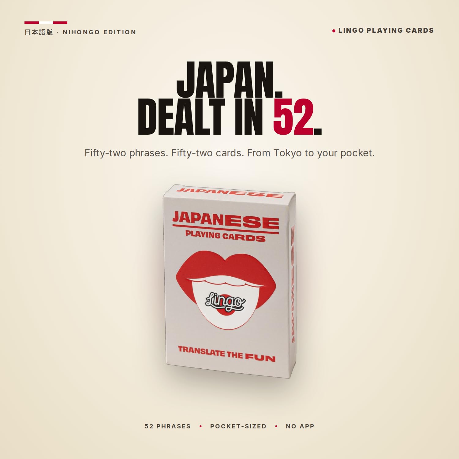 Lingo Japanese Playing Cards | Travel Flashcards | Learn Japanese Vocabulary in A Fun & Easy Way | 52 Essential Translations