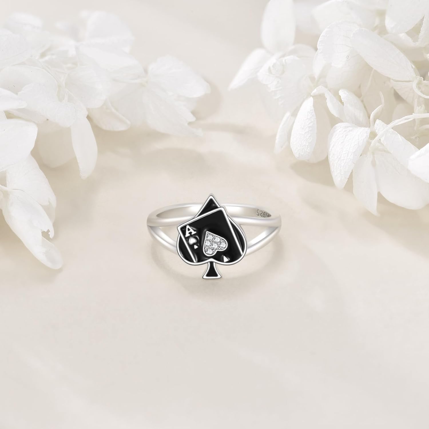 Ace Ring for Women Sterling Silver Poker Ace of Spades Ring Playing Card Jewelry Gifts Size 7 8 9 10