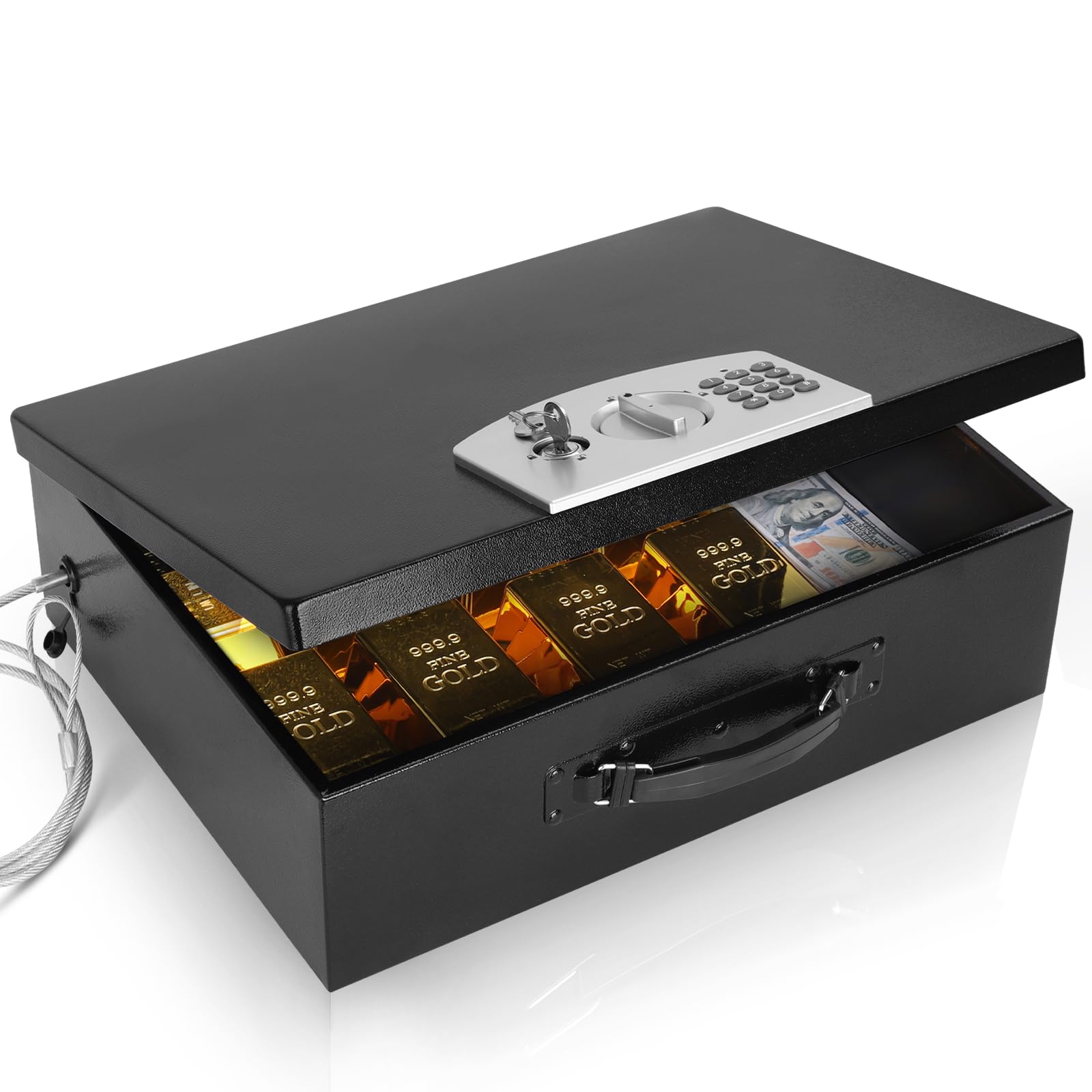Dalmbox Portable Metal Safe Box with Digital Code Lock Fire Resistant Storage for Documents Fireproof Safe Box Lock