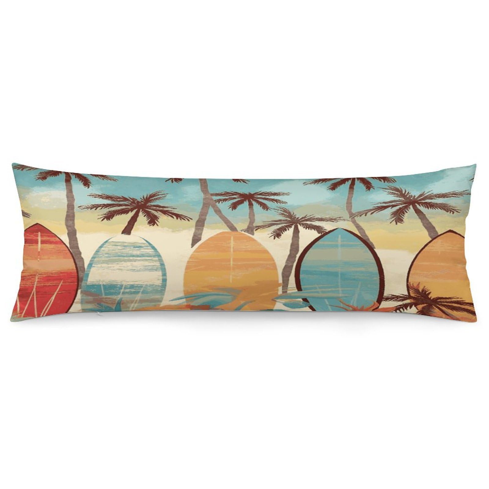 Surfboard Palm Tree Pillowcase Basics Body Pillow Pillowcase with Zipper Retro Pillows Protector Long Pillow Case Cover for Hot Sleepers and Night Sweats