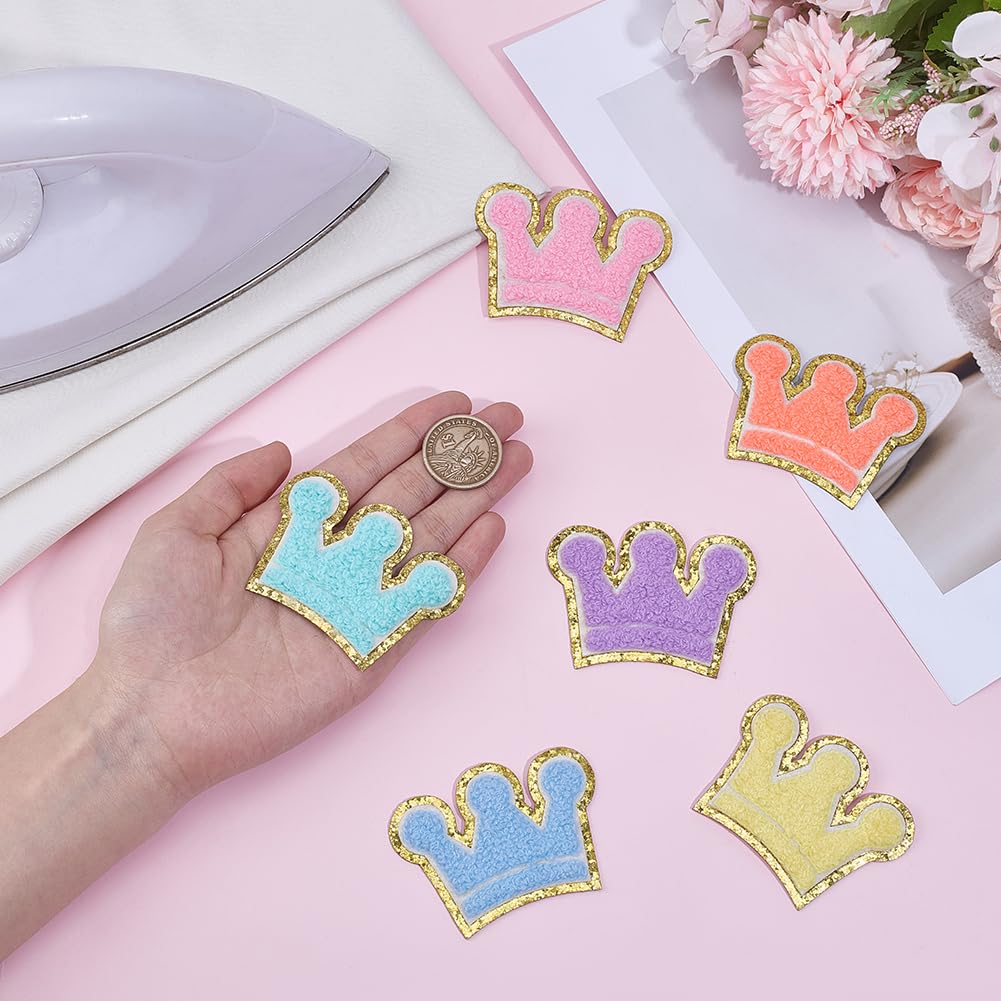 MAYJOYDIY Chenille-Patch-Set mit niedlichem Kronen-Motiv, glitzernd, goldene Kanten, zum Aufbügeln und Reparieren von Kleidung, Jacken, Kleid, Jeans, DIY-Zubehör, 14 Stück