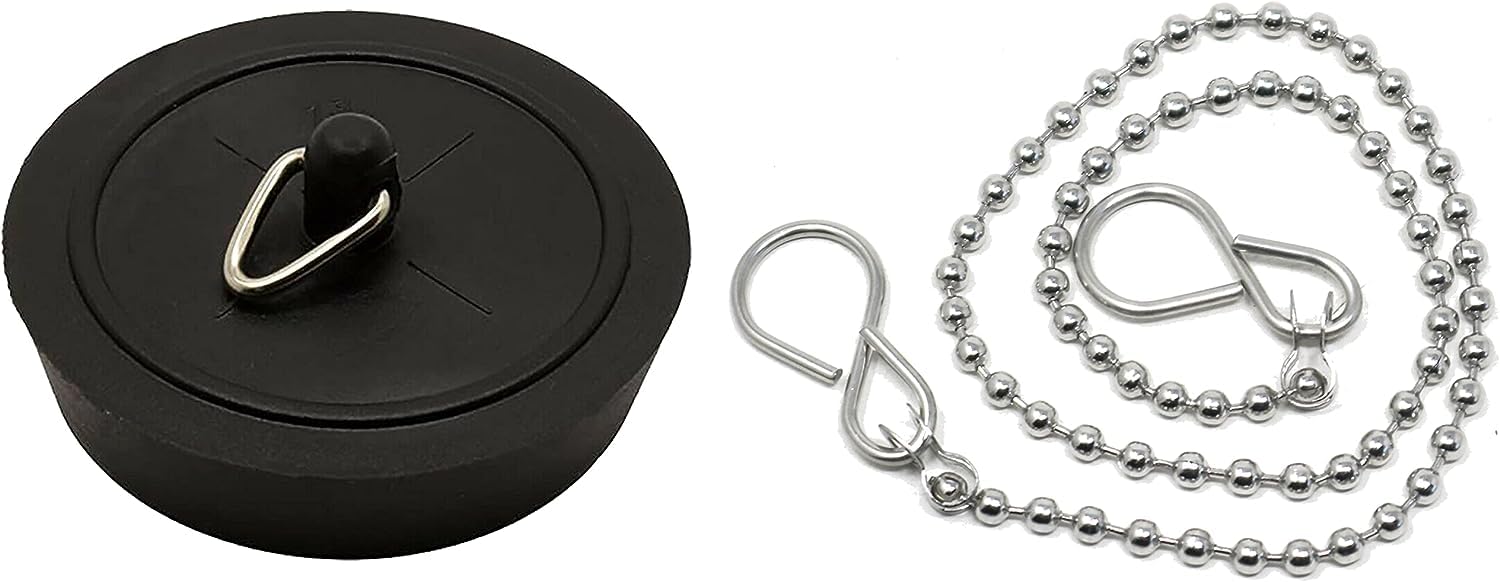 fiXte Replacement Sink Plug Shower Bath Black 45mm (1 3/4") With 450mm (18") Chain or 38mm (1 1/2") With 300mm (12") Chain