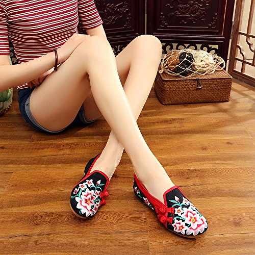 Qhome Women's Fashion Peachblossom Embroidered Flat Rubber Sole Round-Toe Casual Shoes4