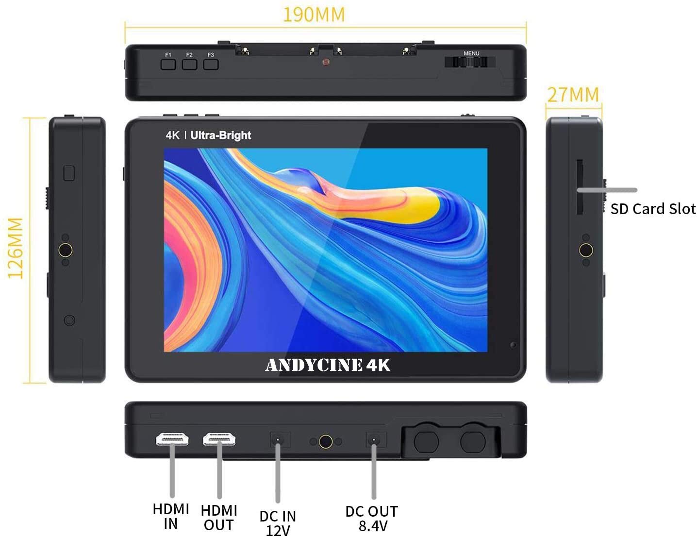 ANDYCINE C7 Kamera Monitor 7 Zoll Ultraheller 2200nit 1920x1200 Touchscreen 4K HDMI EIN/Aus mit Wellenform/Vektorbereich/3D Lut für DSLR Spiegellose Kamera A72 A73 A7M4 Z50 R50 EOS R8