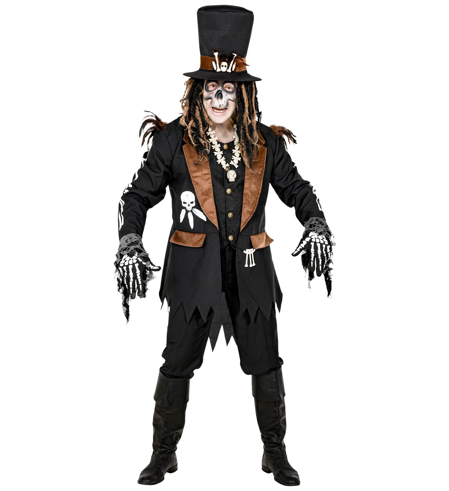 W WIDMANN MILANO Party Fashion - Voodoo Priest Costume for Men Skeleton, Skulls, Halloween, Carnival, Theme Parties