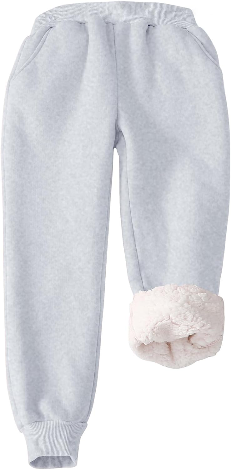 Flygo Girls Boys Fleece Joggers Sweatpants Sherpa Lined Winter Warm Elastic Waist Jogger Pants with Pockets