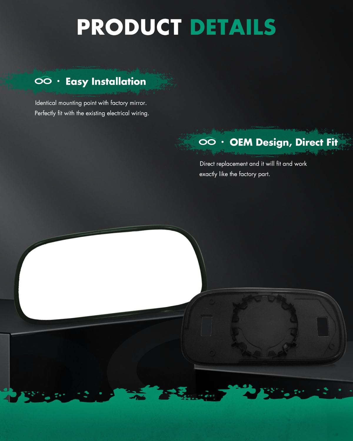 SCITOO Exterior Mirror Glass Driver Left Side Fit for 2006-2011 For Buick LUCERNE W/O HEATED Chrome Flat Replacement Side Mirror Glass RM07176-12P