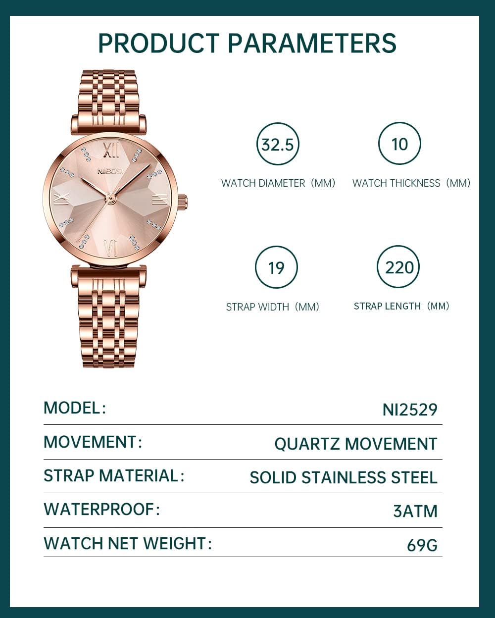 NIBOSI Women Watches Rose Gold Fashion Ladies Female Dress Luxury Simple Waterproof Stainless Girls Wife Gifts Wrist Watch - Image 6