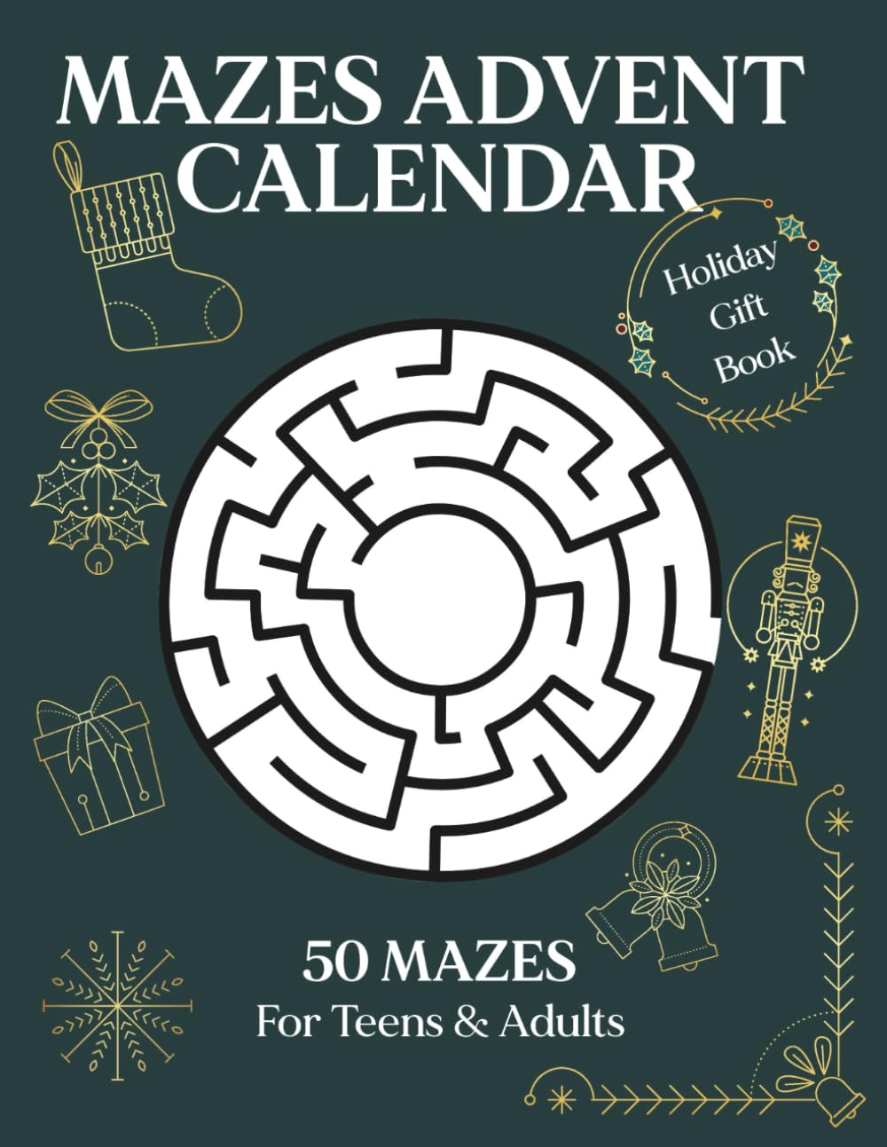 Mazes Advent Calendar – Christmas Countdown Puzzles: 50 Festive Mazes for Teens and Adults – Rectangular, Circular, Hexagonal & Honeycomb Designs