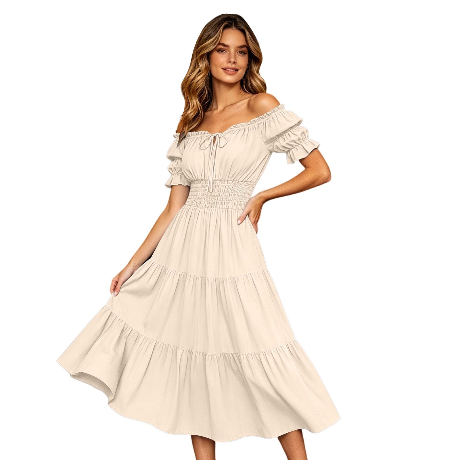 Vestido Medieval Mujer Corset,Vestido Medieval Atemporal Hombro Descubierto Con Cintura CordóN Elegante Casual Midi Fruncido Manga Larga Escote V PuñO Ajustable Cierre Botones Forro Interior Tejido